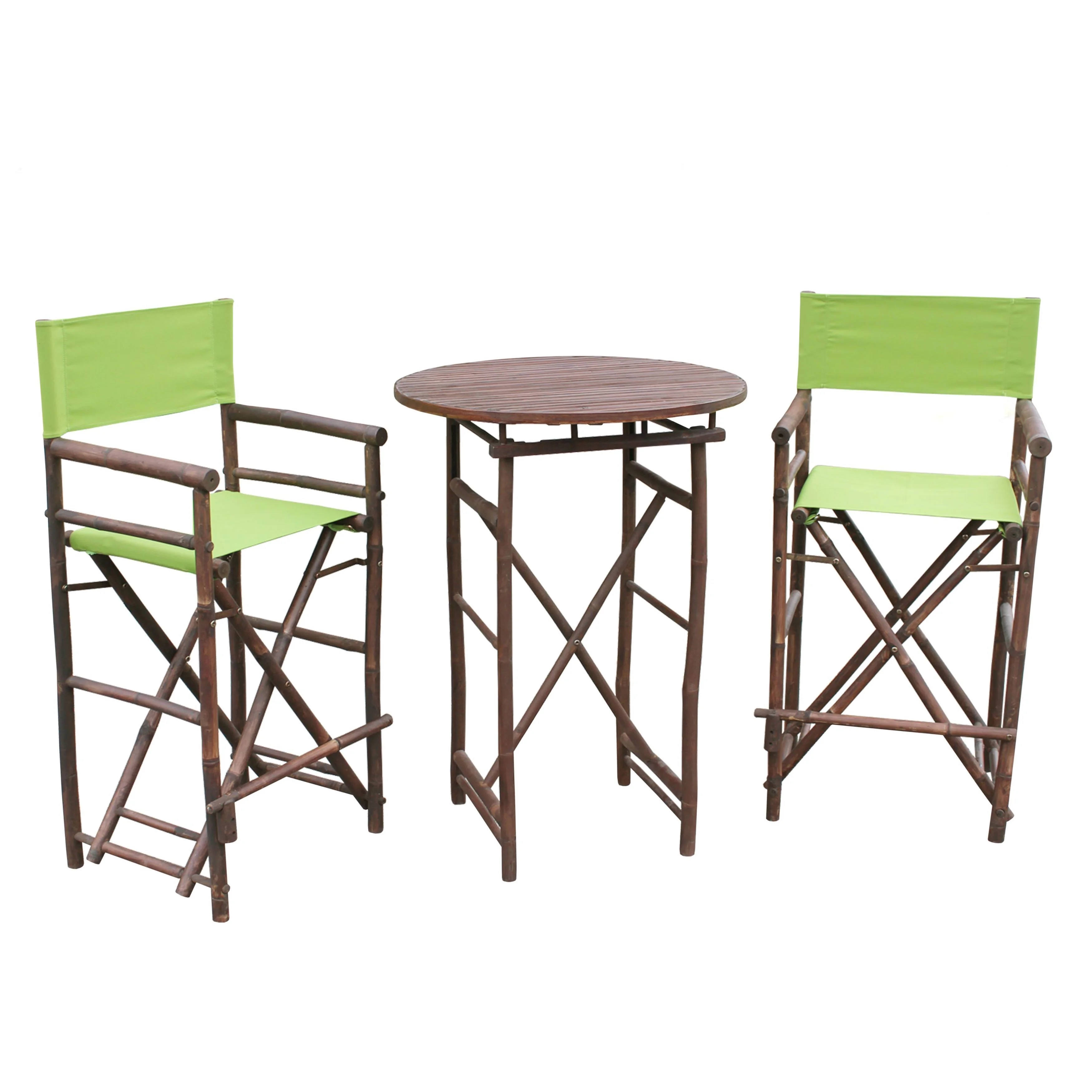 Zew Bamboo Espresso Pub Set With 2 Black High Director Chairs & Round Table