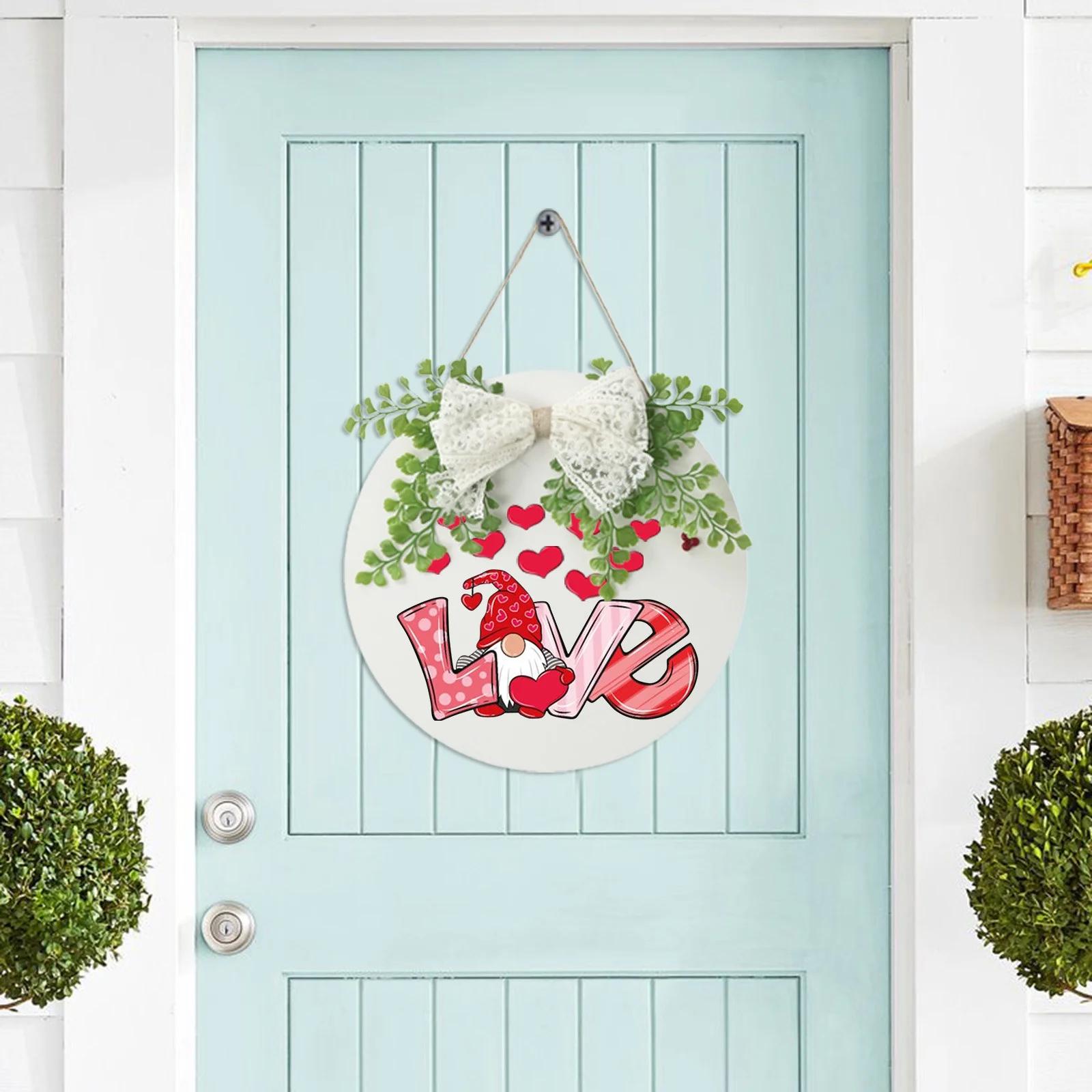 Happy Valentine's Day Hanging Round Sign Door Decorations For Home Wall Porch 12inches