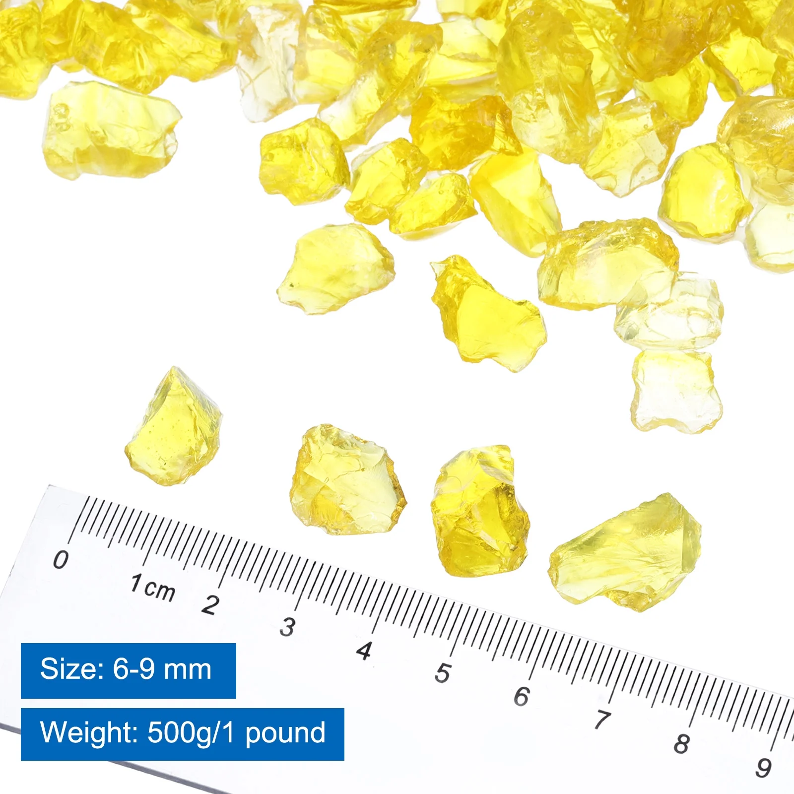 1 Pound Fire Glass Stone, 6-9mm Reflective Fire Pit Glass Rock for Fireplace, Yellow