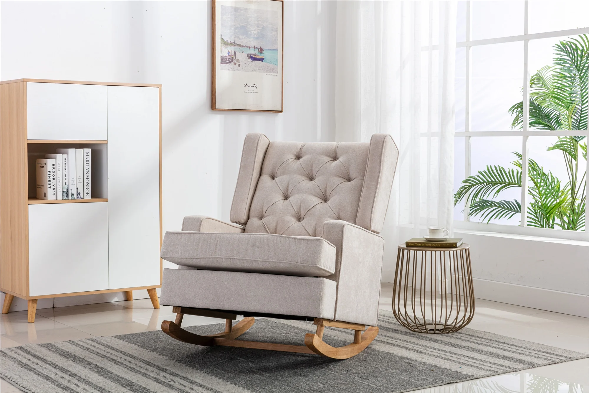 Experience Ultimate Comfort and Style with the Comfortable and Stylish COOLMORE Rocking Chair: The Perfect Accent Piece for Your Living Room Décor.