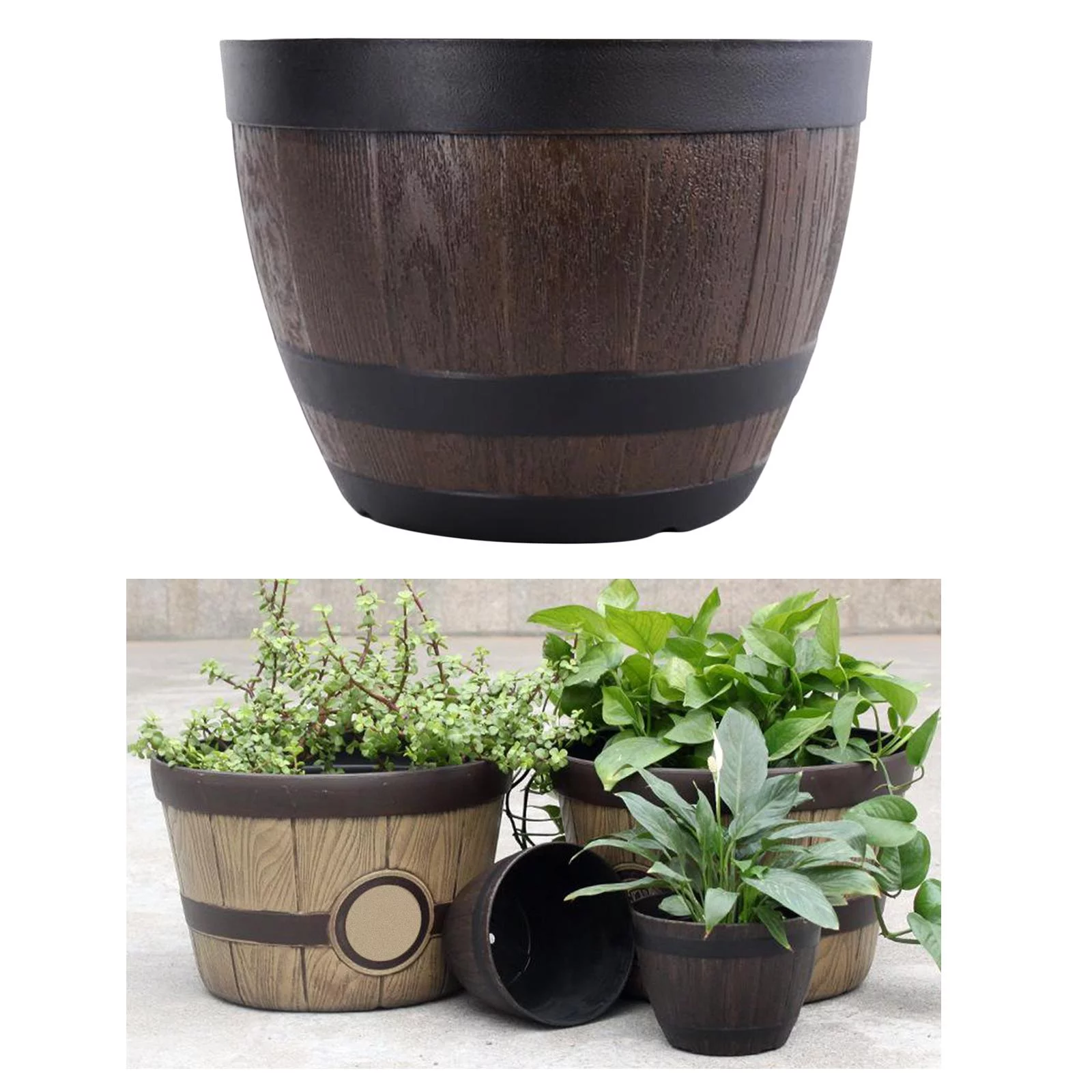 s Rustic Style Resin Patio Large Planter Plant Pot