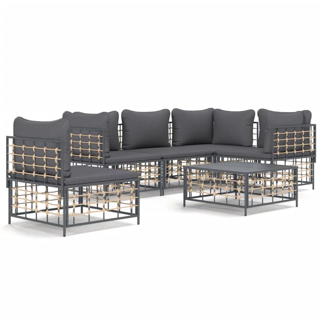 Dcenta 6 Piece Patio Set with Cushions Anthracite Poly Rattan