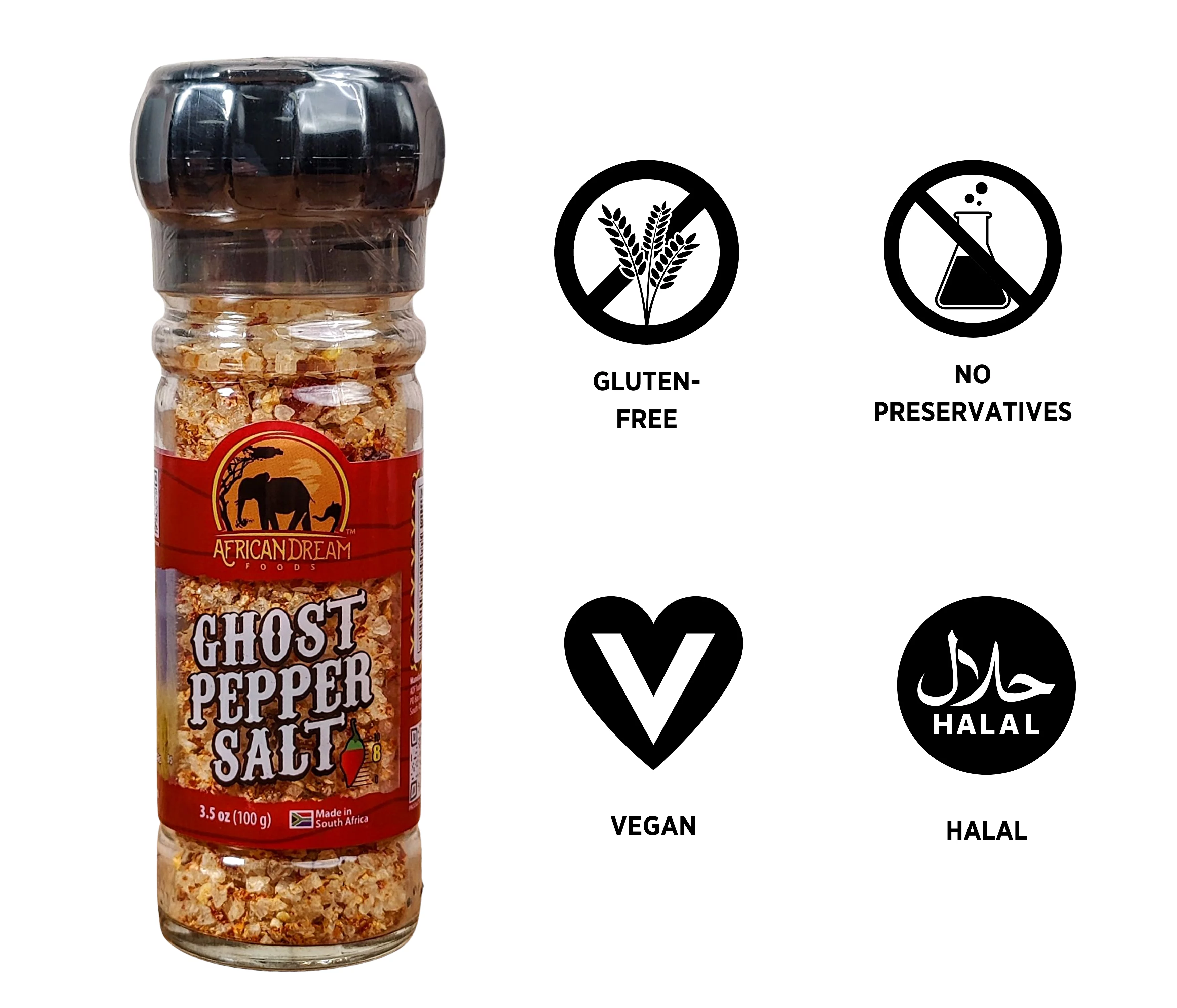 African Dream Foods Ghost Pepper Salt with Grinder (3.5oz)