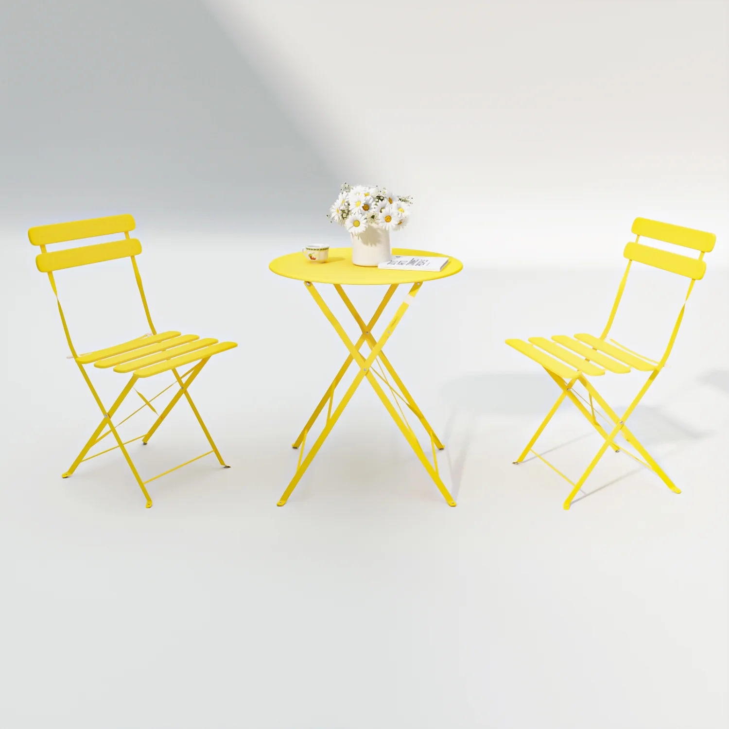 ZJbiubiuHome 3 Pieces Patio Bistro Balcony Metail Chair  Set-Yellow