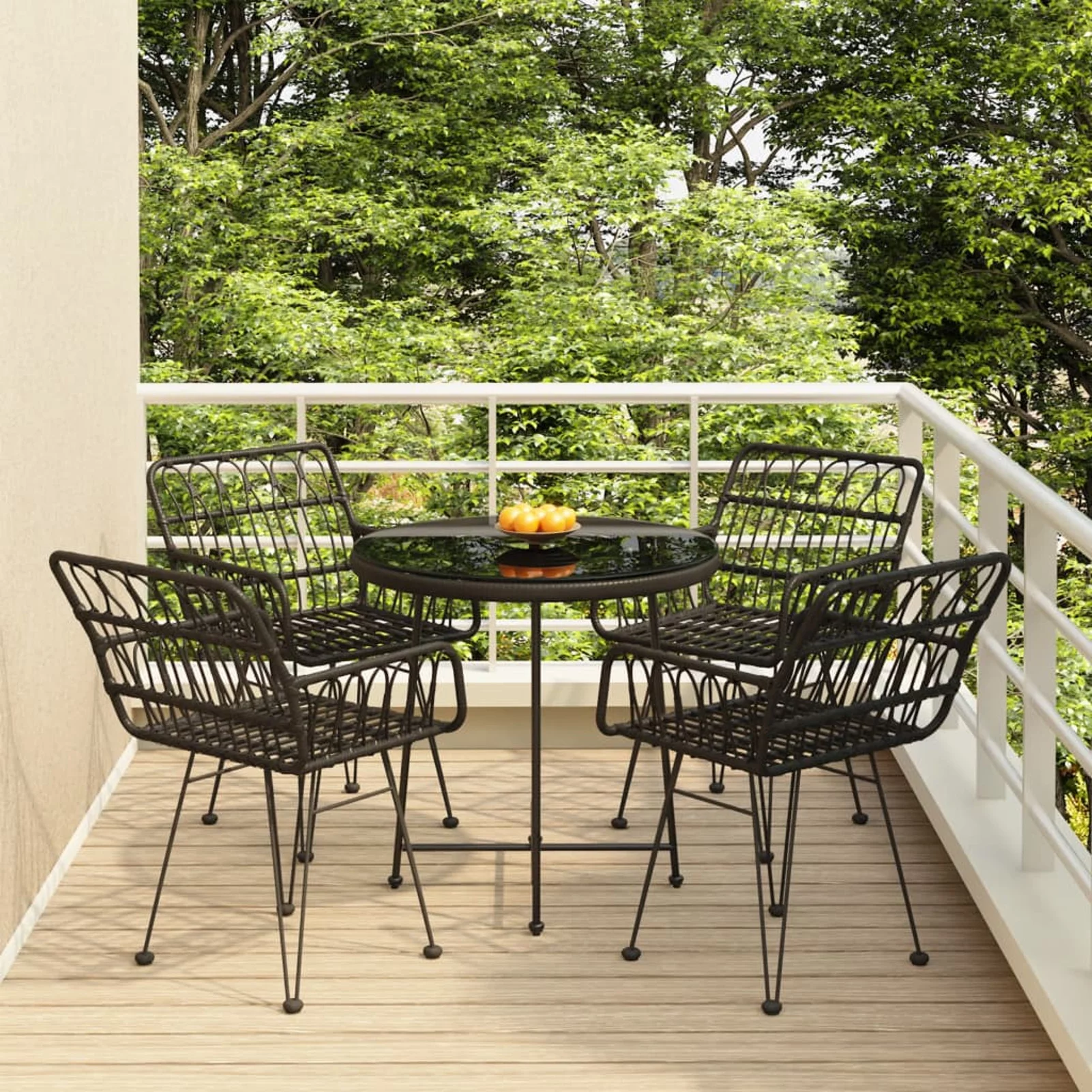 Dcenta 5 Piece Patio Dining Set Black Poly Rattan