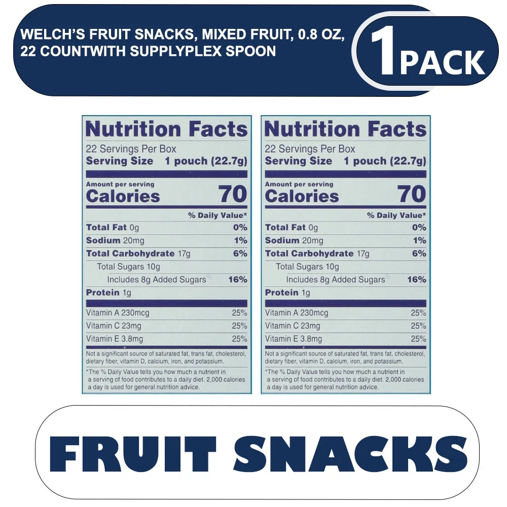 Welch’s Fruit Snacks, Mixed Fruit, 0.8 oz, 22 Count with supplyplex spoon