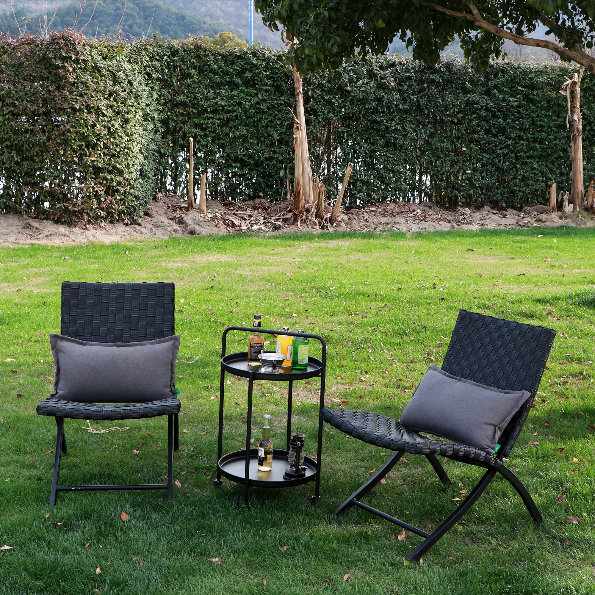 OuterSpa 3 Piece Patio Set Outdoor Bistro Set, Patio Furniture Set Wicker Bistro Set Wicker Patio Set, Outdoor Chairs Set of 2,Outdoor Patio Set Include 2 Chairs 2 Cushions and 1 Table