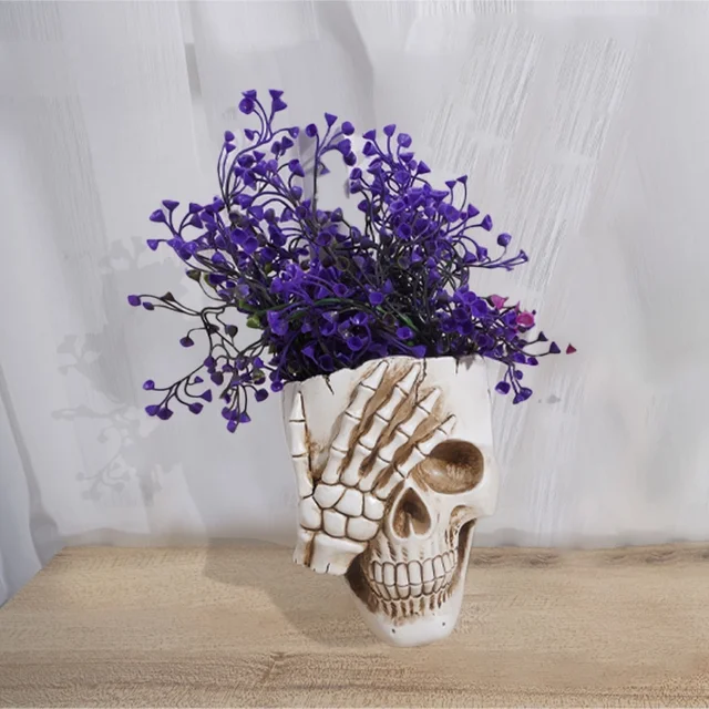 Skull  Flower Pots Gothic Skeleton Planter Container Office Planter Succulent Plant Organizer Halloween Tabletop Ornament