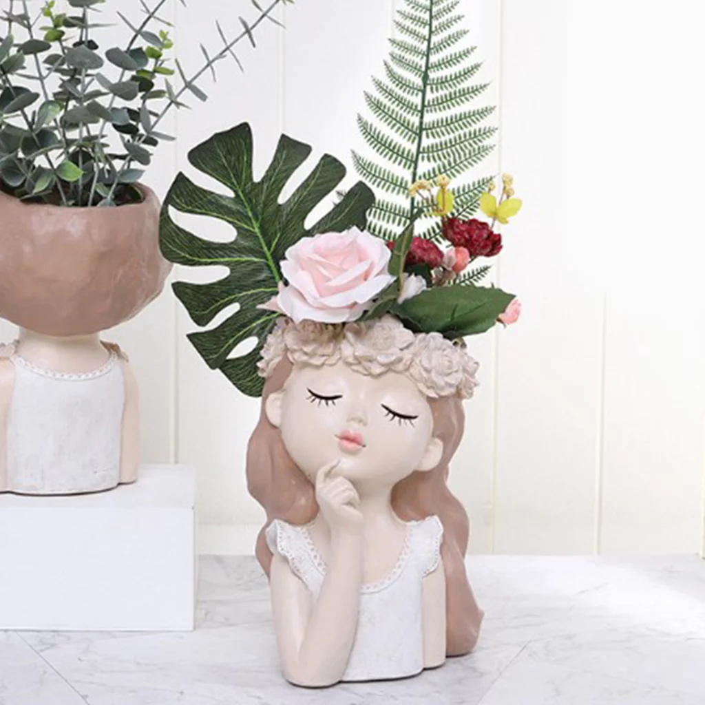 Cartoon Girl Succulents Plant Pot, Cactus Planter indoor and outdoor Resin Planter, Cute Plants Flower Pot Style01