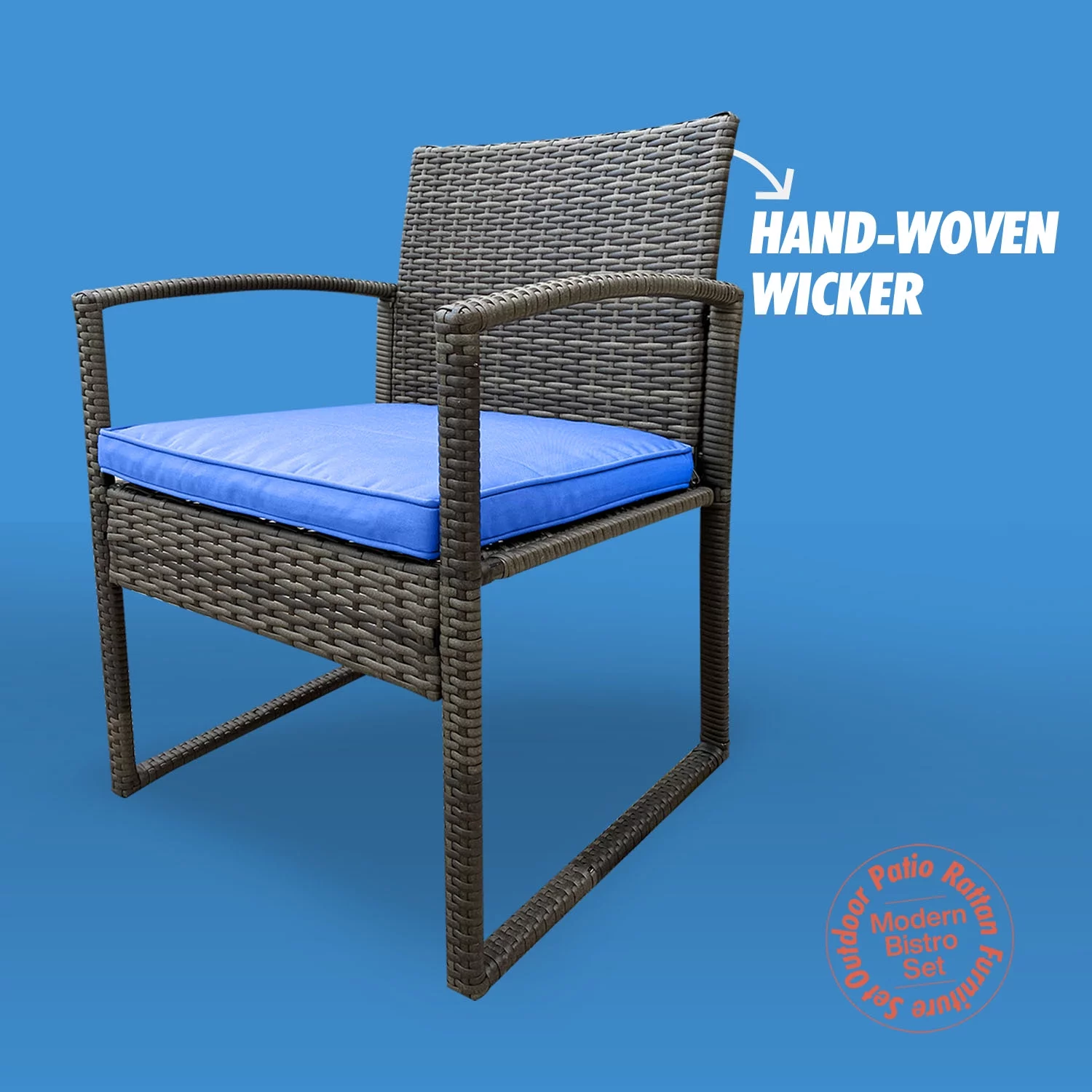 Daisy 3-Piece Rattan Furniture Set -Two Cozy Chairs With Lovely Glass Outdoor Tea Table - Dark Blue