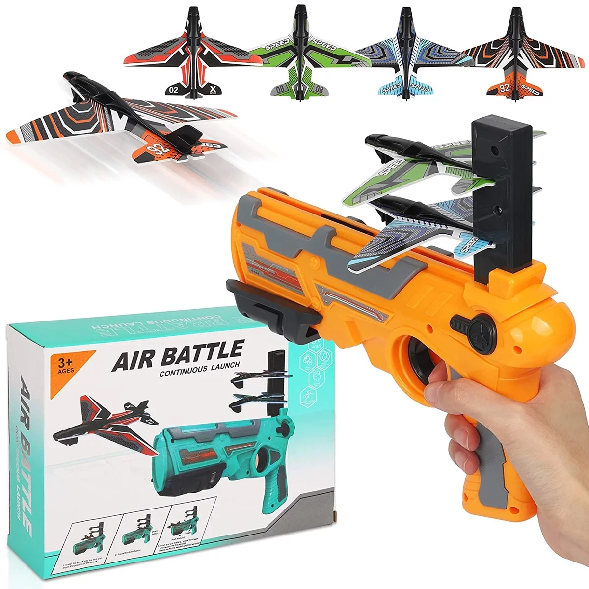 Airplane Toy Plane Ejection Glider Launcher For Kids Outdoors - Orange
