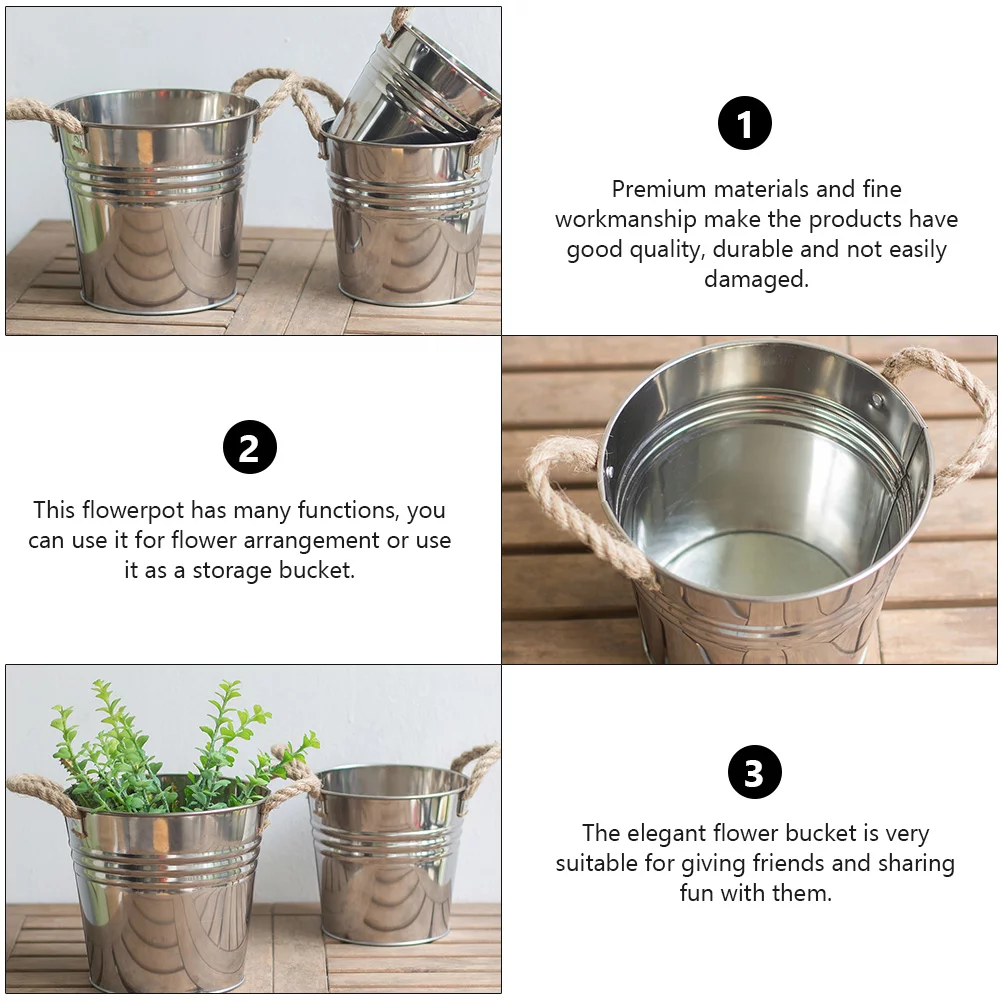 Guichaokj Creative Flower Bucket Garden Plant Container Flower Pot with Hemp Rope Handle