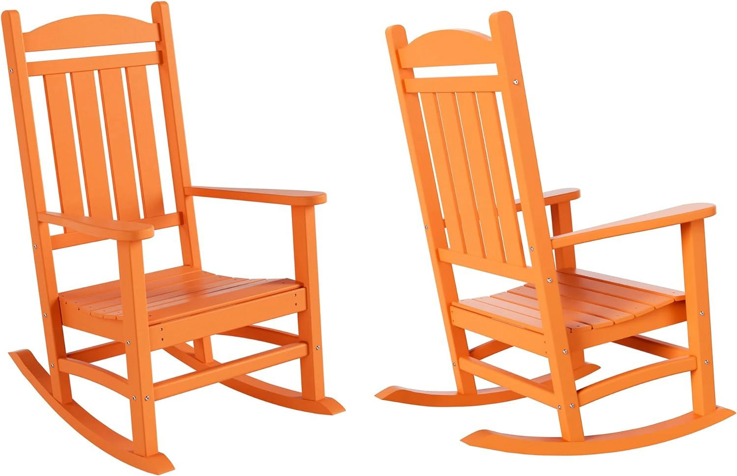 Home Furniture Patio Rocking Chairs 2 PCS HDPE Adirondack  Rocker For Lawn Garden Porch Backyard (Orange)