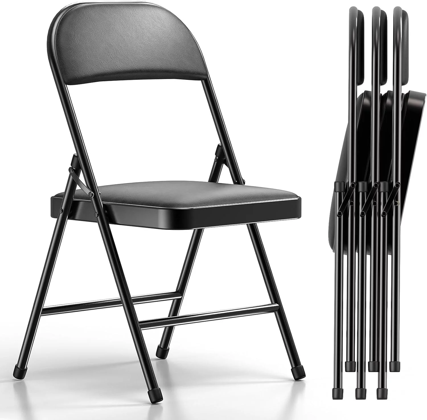 4 Pack Folding Chairs with Padded Cushion and Back, Padded Folding Chairs for Home and Office, Indoor and Outdoor Events (Black, 4 Pack)