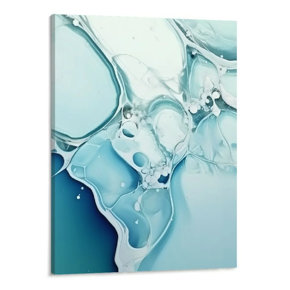 Creowell Canvas Print Wall Art Watercolor for Bedroom, Canvas Print Painting Picture Framed Artwork for Bathroom Living Room Office Ready to Hang 16x20 inch, Abstract Marbling Teal Aqua Gradient
