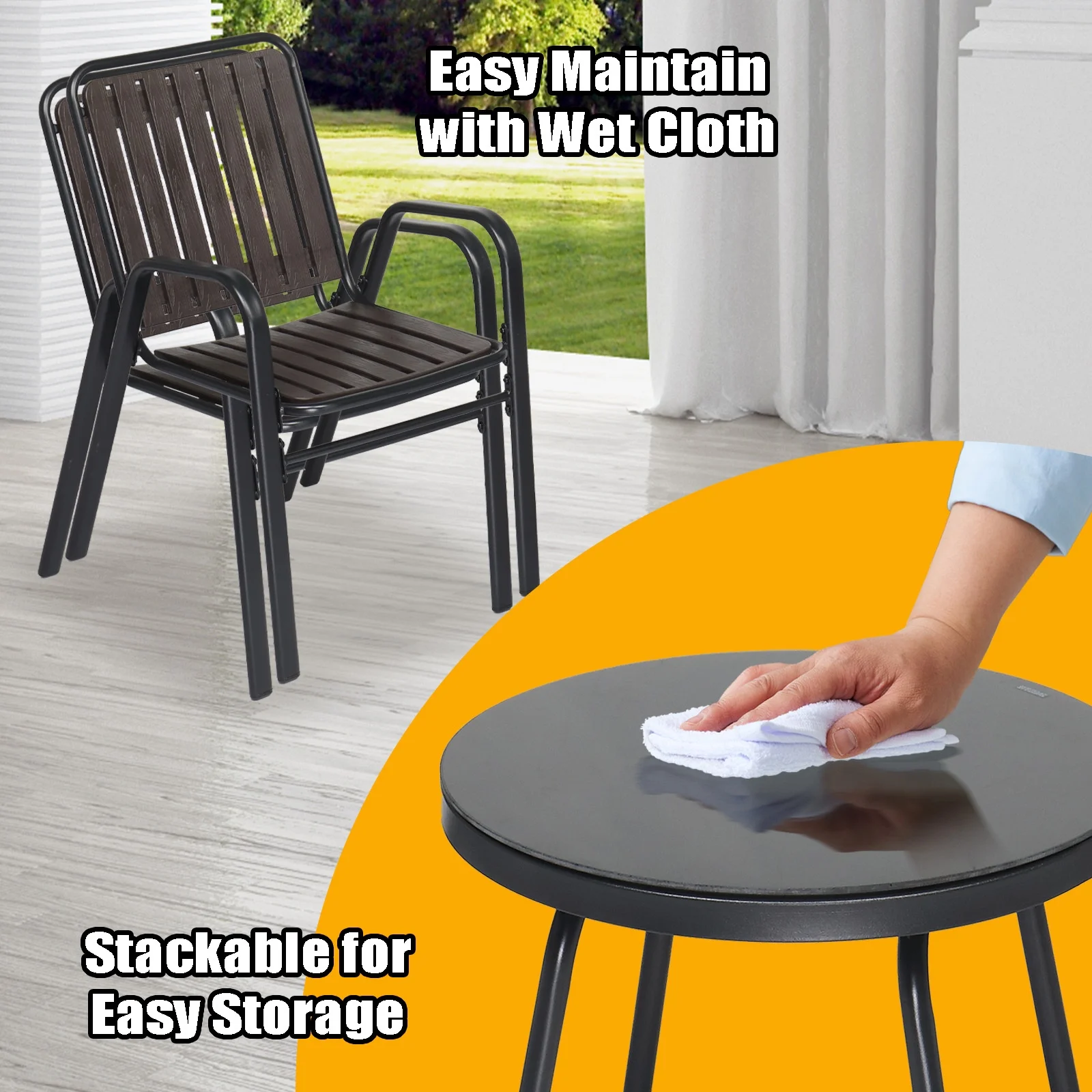 3pcs Patio Bistro Set of Foldable Round Table and Chairs