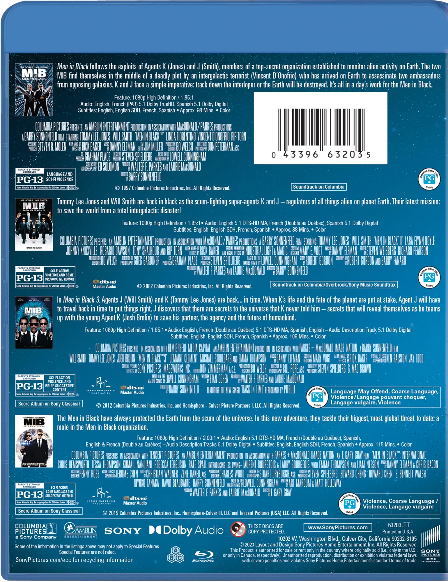 Men In Black/Men In Black 3/Men In Black II/Men In Black:  International (Blu-ray), Sony Pictures, Sci-Fi & Fantasy