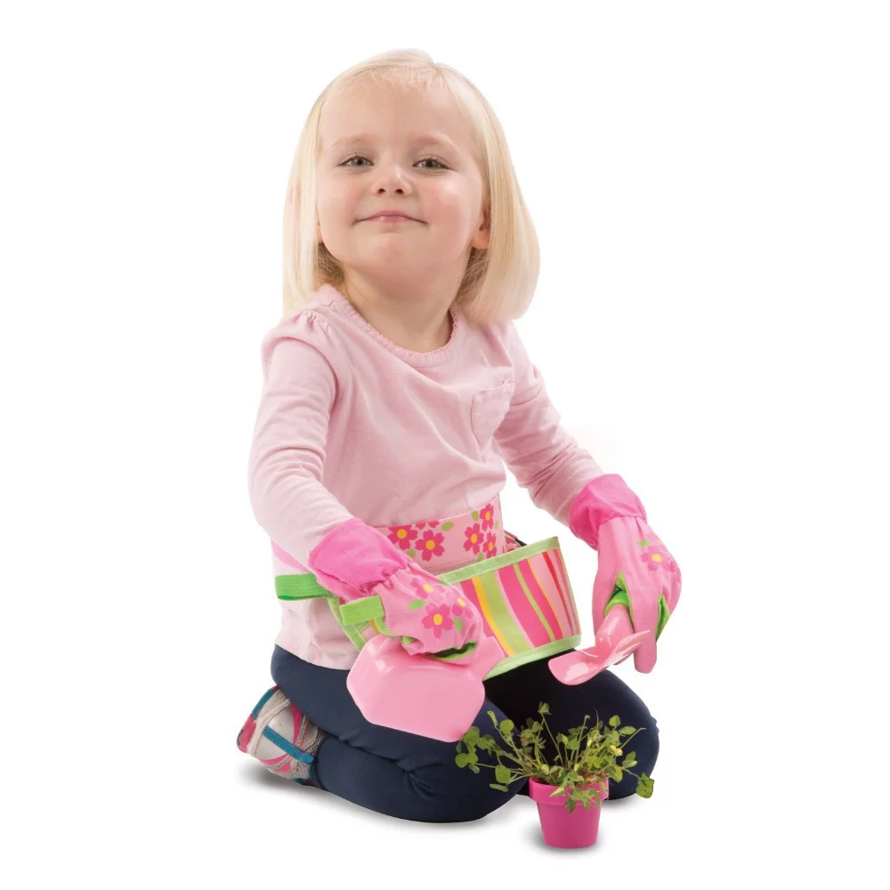 Melissa & Doug Sunny Patch Blossom Bright Garden Tool Belt Set With Gloves, Trowel, Watering Can, and Pot