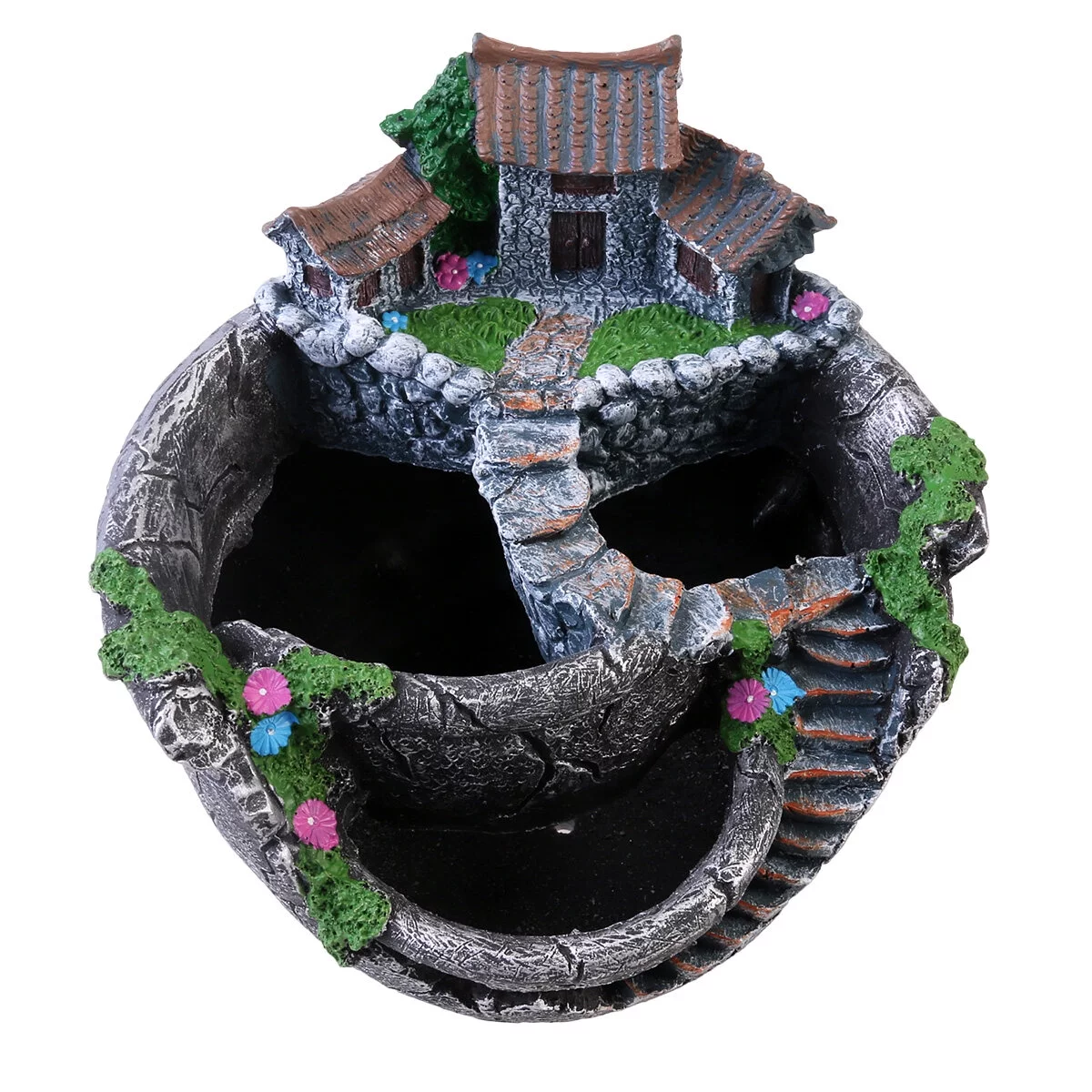 Gongxipen BESTOYARD Micro Landscape Artificial Flowers Succulent Plants Pot Tiny Creative Flower Pot Holders Hanging Garden Design with Sweet House (Silver)