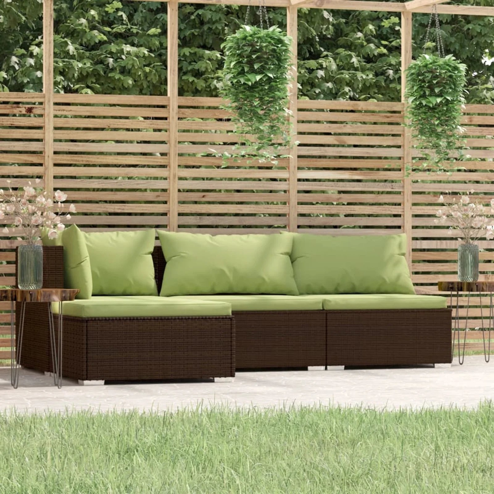 Anself 4 Piece Patio  Set with Cushions 2 Middle Sofas with Corner Sofa and Footrest Conversation Set Brown Poly Rattan  Sectional Sofa Set for Garden, Balcony, Lawn, Yard, Deck