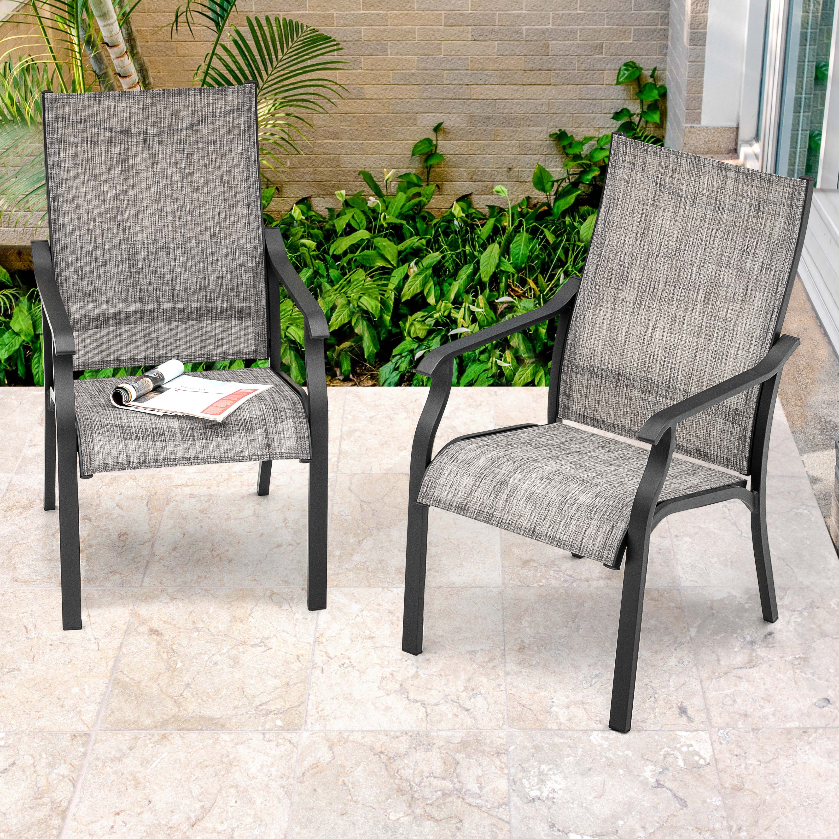 Nuu Garden Outdoor Dining Chair Set of 2, Breathable Textilene Fabric and Aluminum Frame with Backrest and Armrests, Quick-Dry and Rust-Resistant, Patio Chairs, Grayish Brown