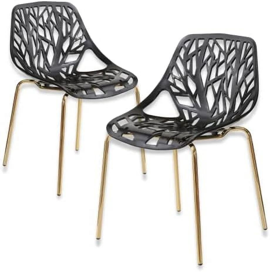 QYFZBIM Modern Black Dining Chair  Birch Sapling Style Chairs for Dining Room  Hotels  Restaurants Indoor Outdoor  Elegant Kitchen Chairs with Gold Legs (2  Black)