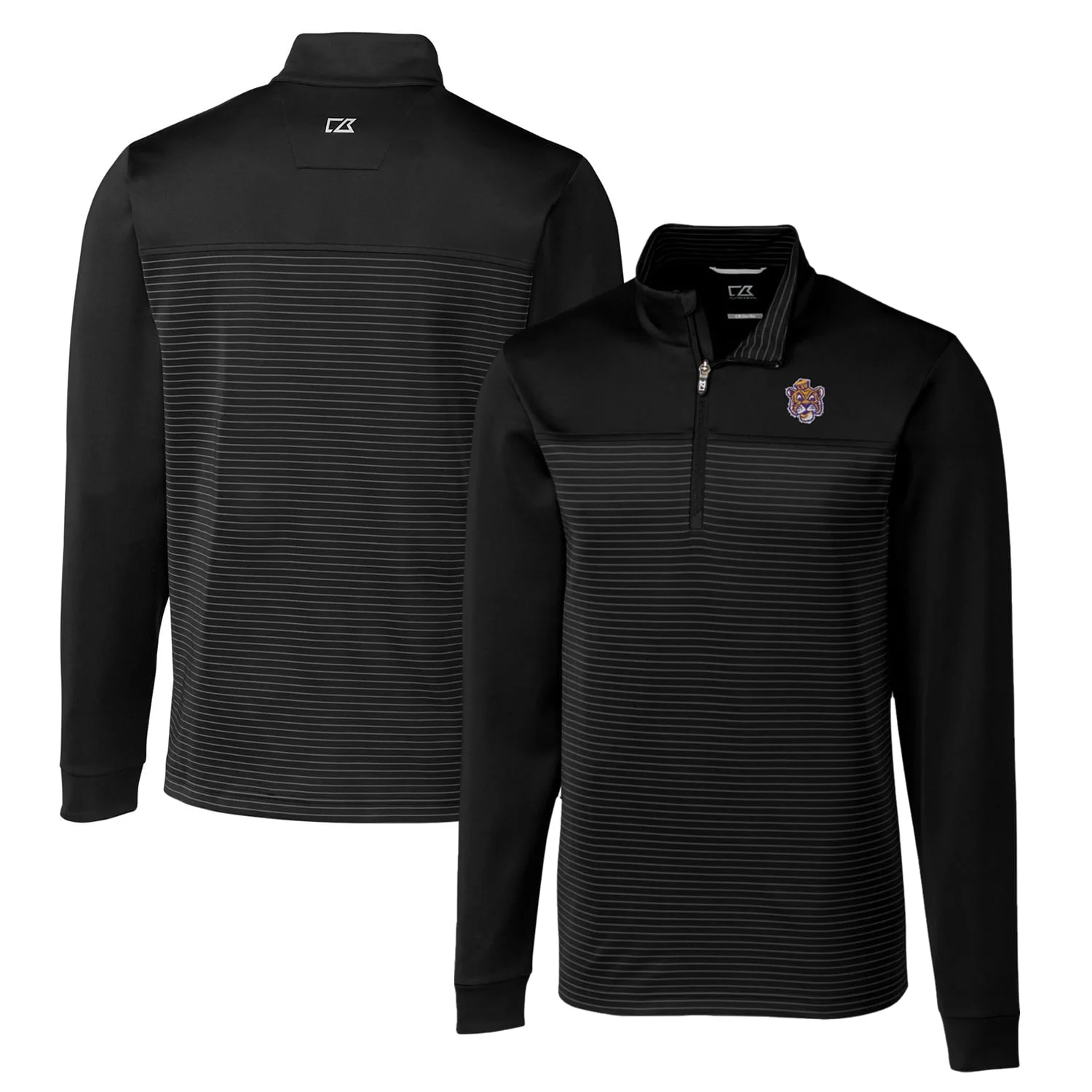 Men's Cutter & Buck Black LSU Tigers Big & Tall Traverse Stripe Stretch Quarter-Zip Pullover Top
