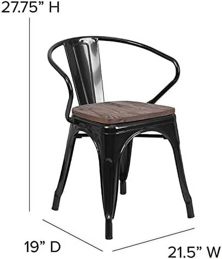 SJOINGB Silver Metal Chair with Wood Seat and Arms
