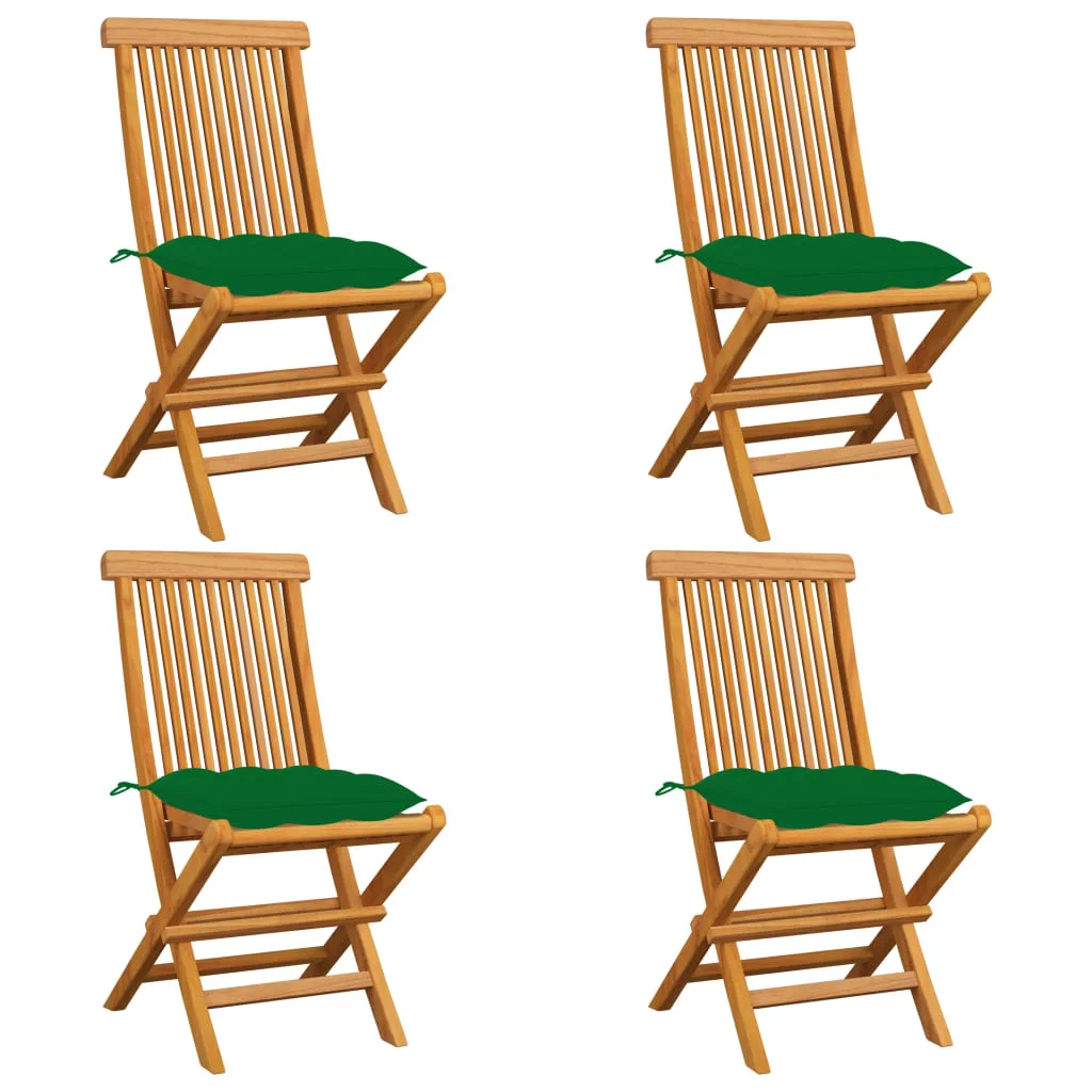 Patio Chairs with Green Cushions 4 pcs Solid Teak Wood