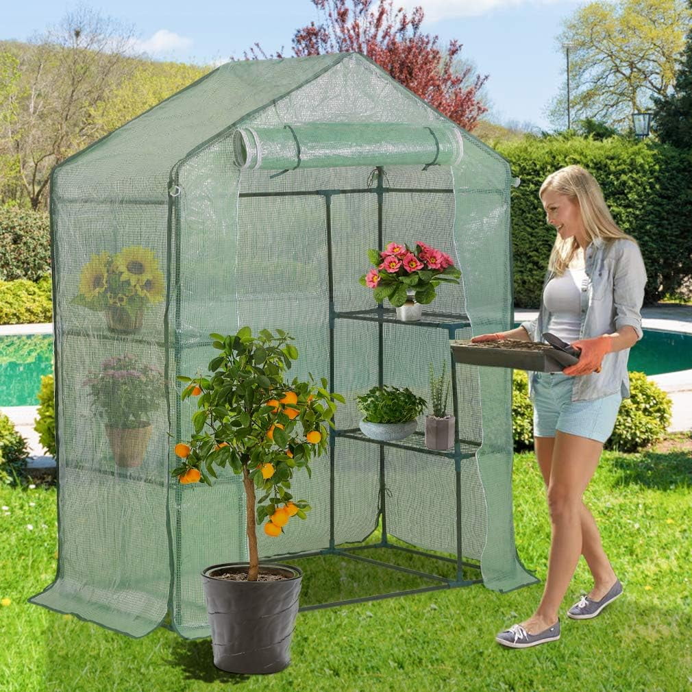 Greenhouse for Outdoors Greenhouse Plastic Mini Greenhouse Kit Indoor Small Portable Greenhouse 4.9' L x 2.4'W x6.4'H Plant Shelves Tomato Herb Canopy Winter Walk-in Green House for Patio