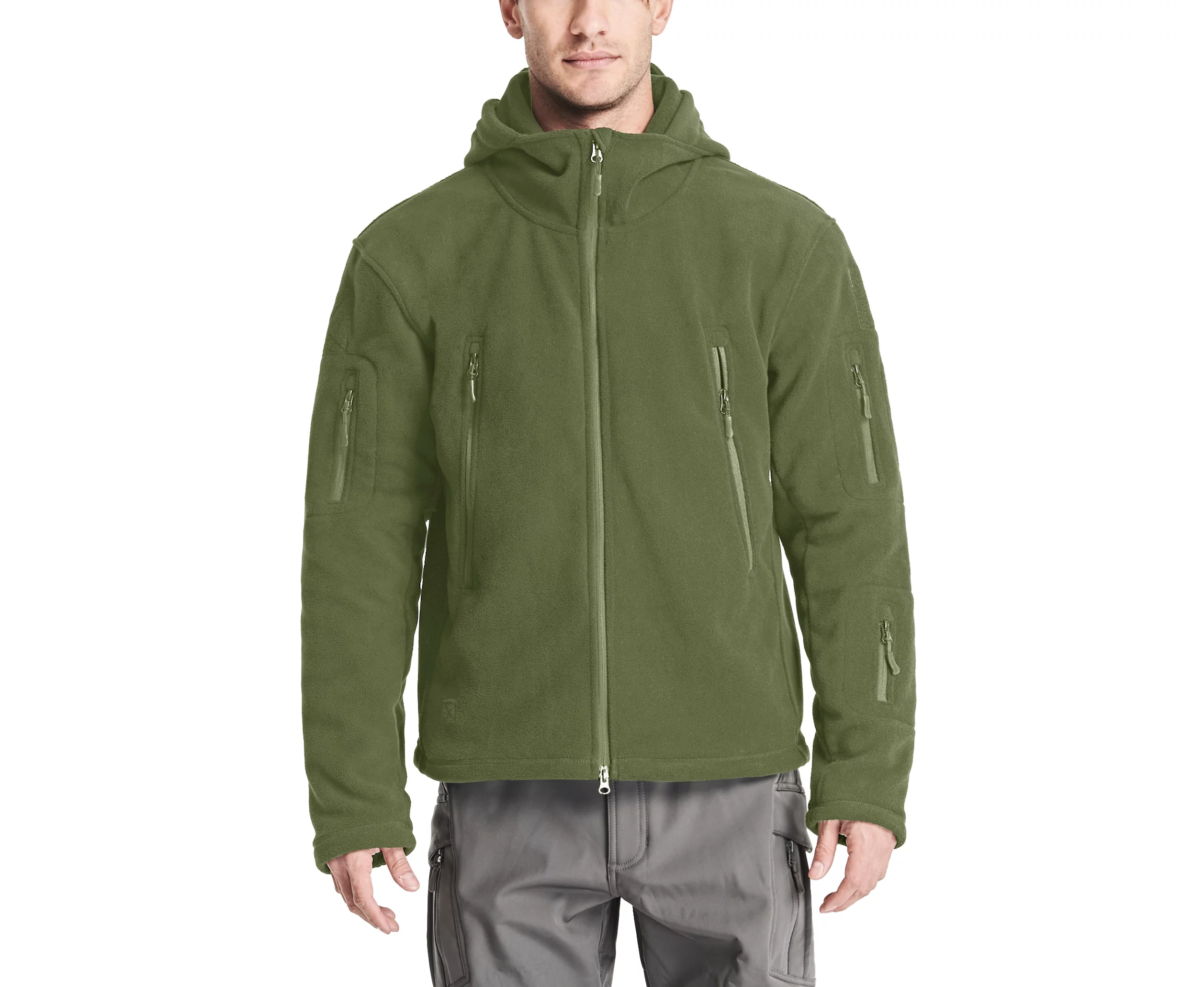 TACVASEN Mens Soft Winter Fleece Jacket Camping Warm Coat Army Green M