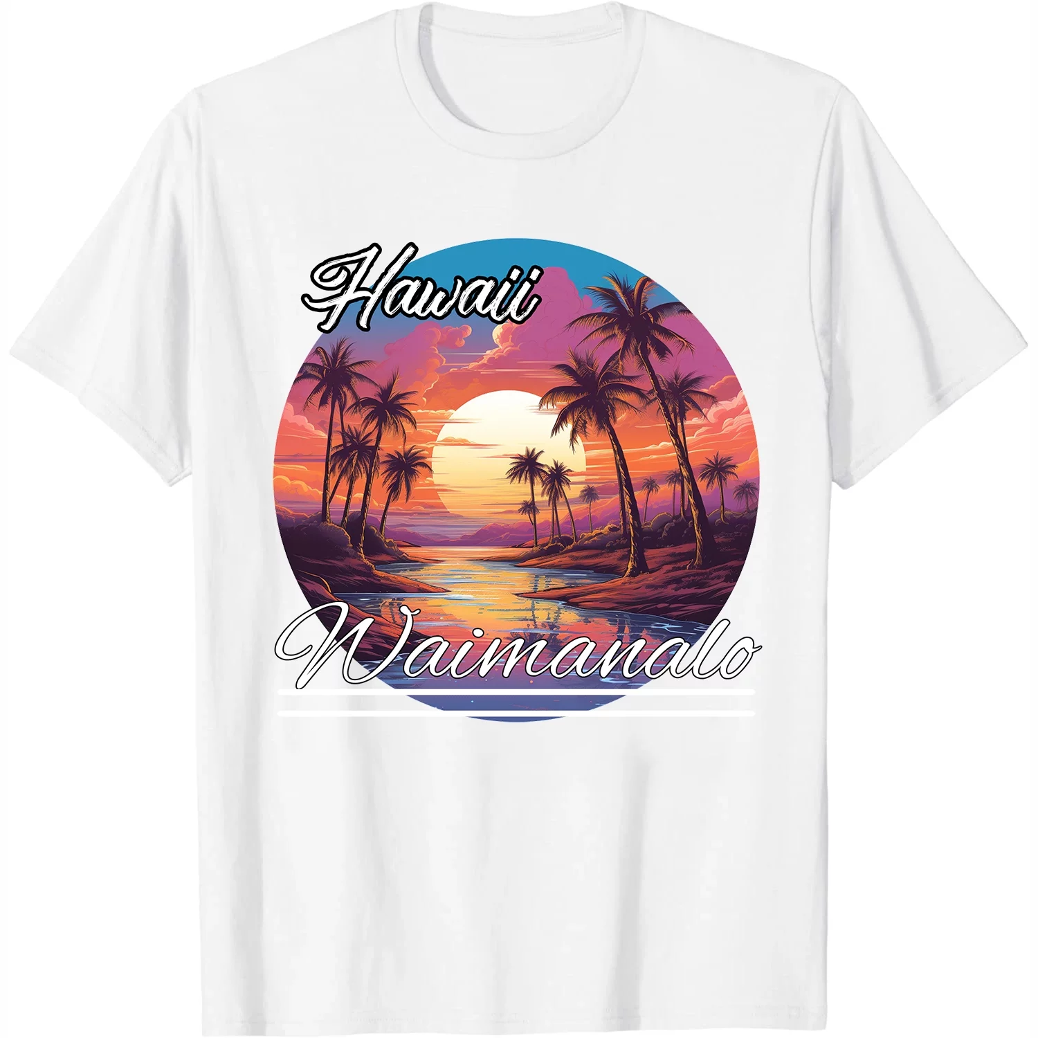 Womens T Shirt Hawaii Waimanalo Coconut Palm Trees Beach Women's Casual Short Sleeve Tee with Vintage Graphics - Perfect Queen Gift for Birthdays and Holidays White