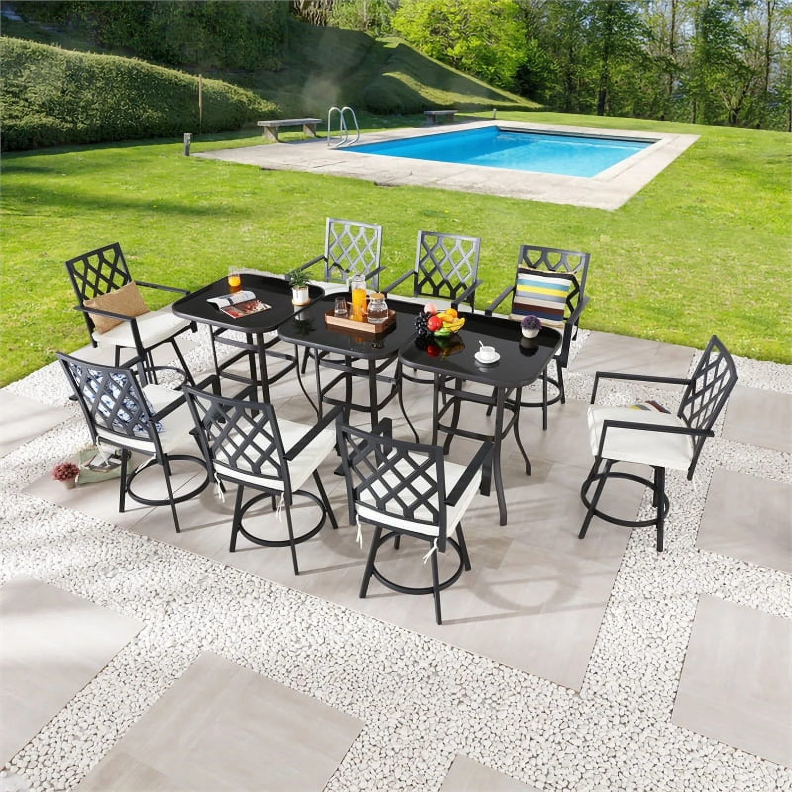Patio Festival Metal 11-Piece Outdoor Dining Set in Black & Beige