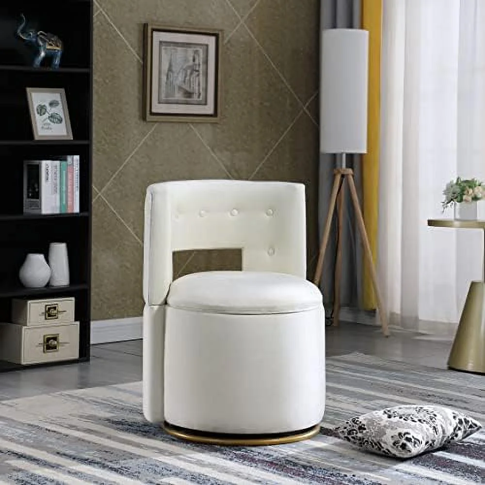 GFVCNIO Round Swivel Chair with  Under Seat  Button Bucket Back Small Comfy Chair  Back Cushion Included (Beige)