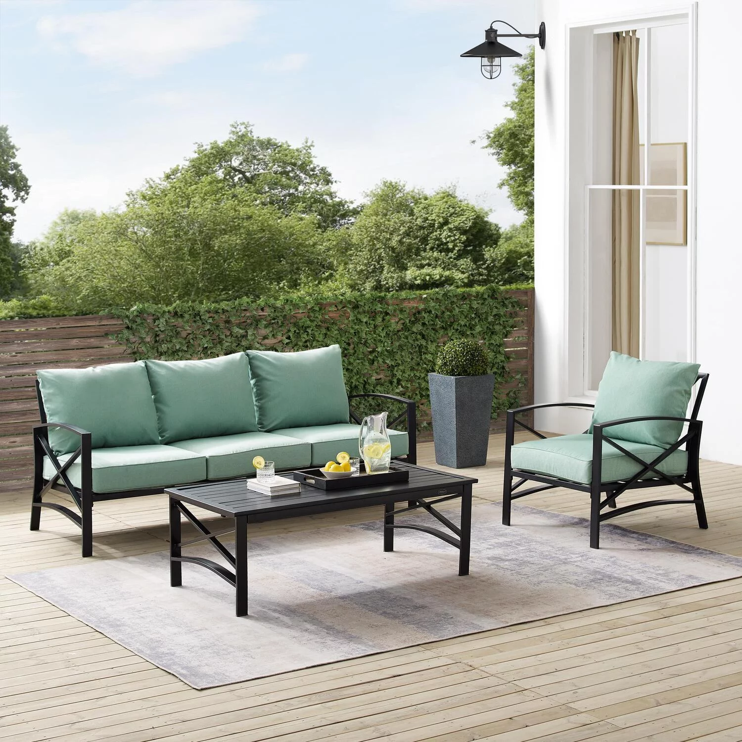 HomeStock Modern Motifs 3Pc Outdoor Metal Sofa Set Mist/Oil Rubbed Bronze - Sofa, Arm Chair, & Coffee Table