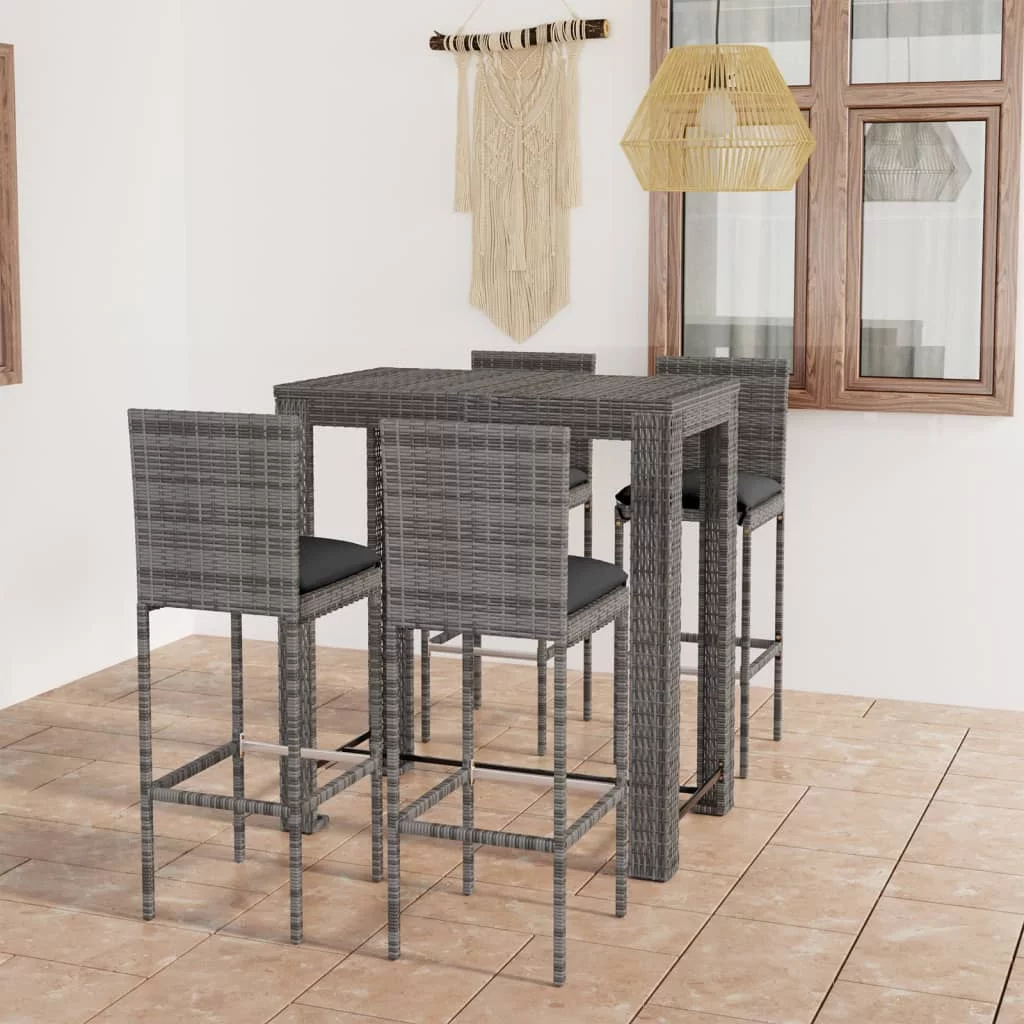 Suzicca 5 Piece Patio Bar Set with Cushions Poly Rattan Gray
