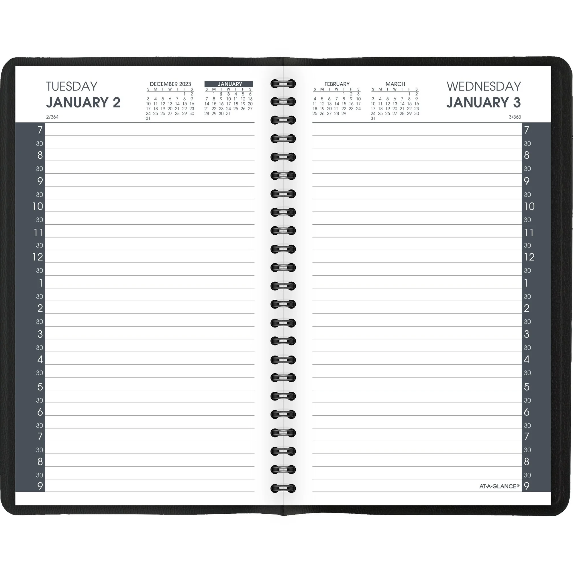 AT-A-GLANCE 2024 Daily Appointment Book Planner Black Small 5 x 8 - Daily