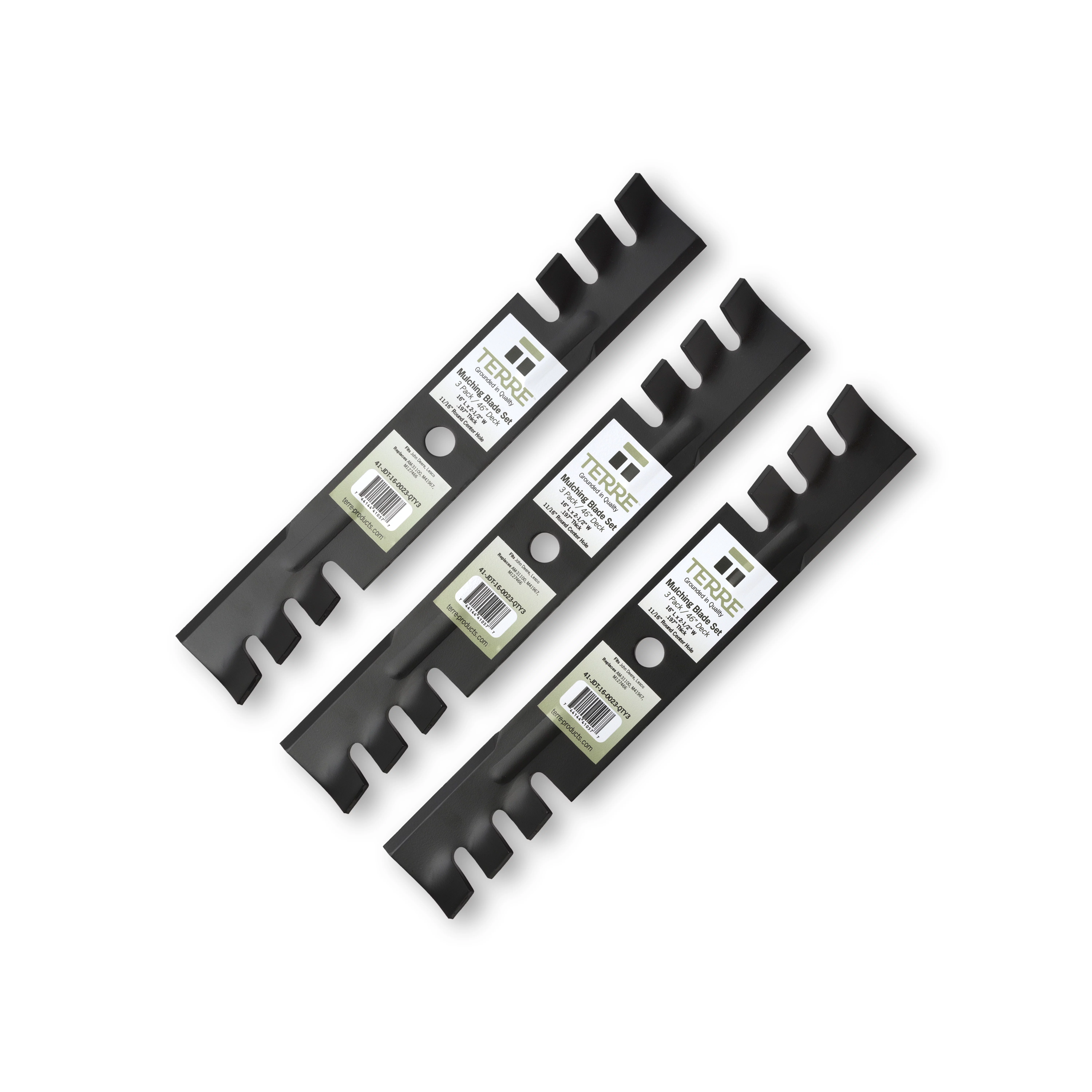Terre Products, 3 Pack Mulching Lawn Mower Blades, 46 Inch Deck, Compatible with John Deere, Lesco, Sabre, Replacement for AM31100, M41967