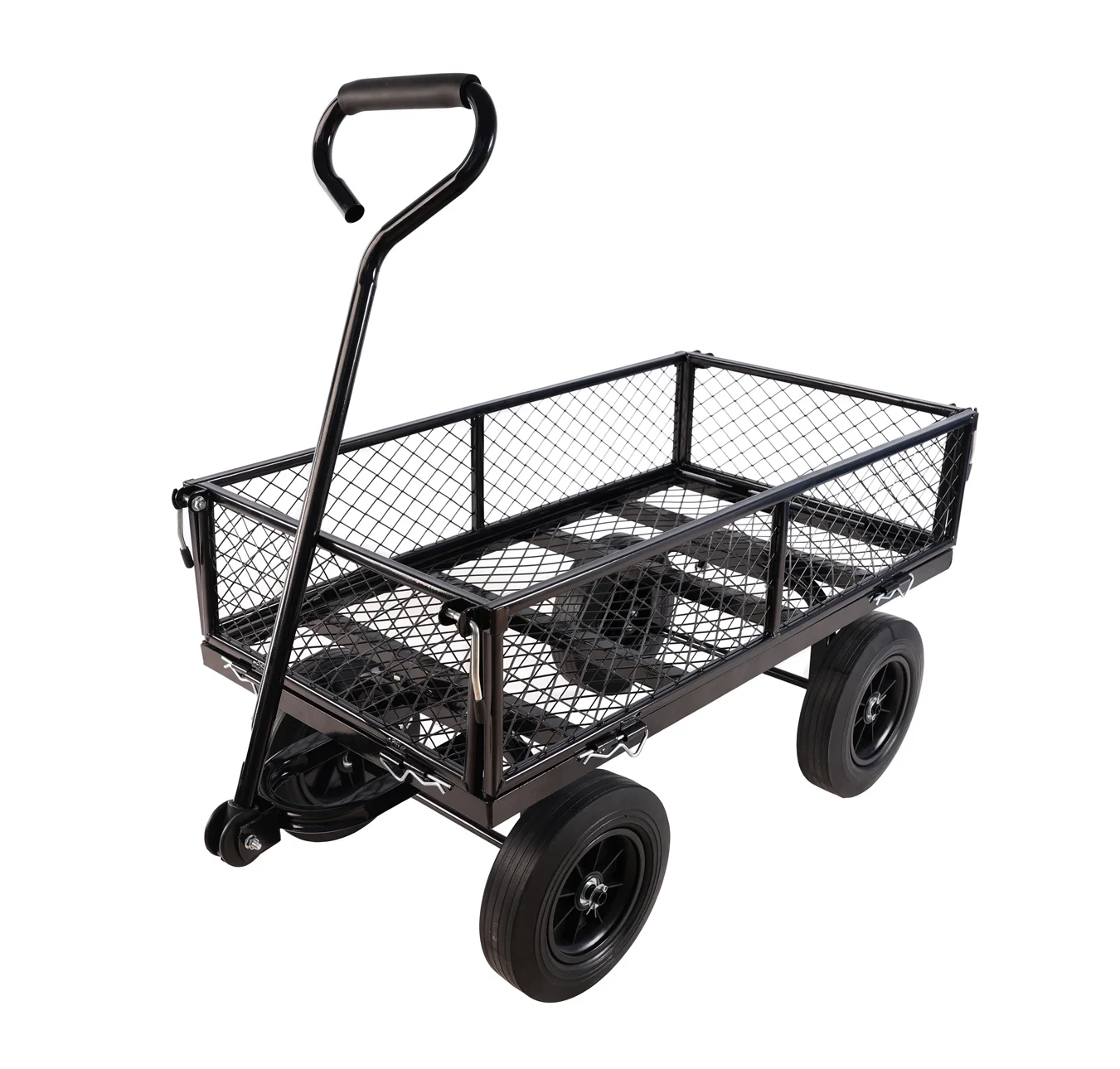 (Black solid wheels wagon cart) Solid wheels Tools cart Wagon Cart Garden cart trucks make it easier to transport firewood