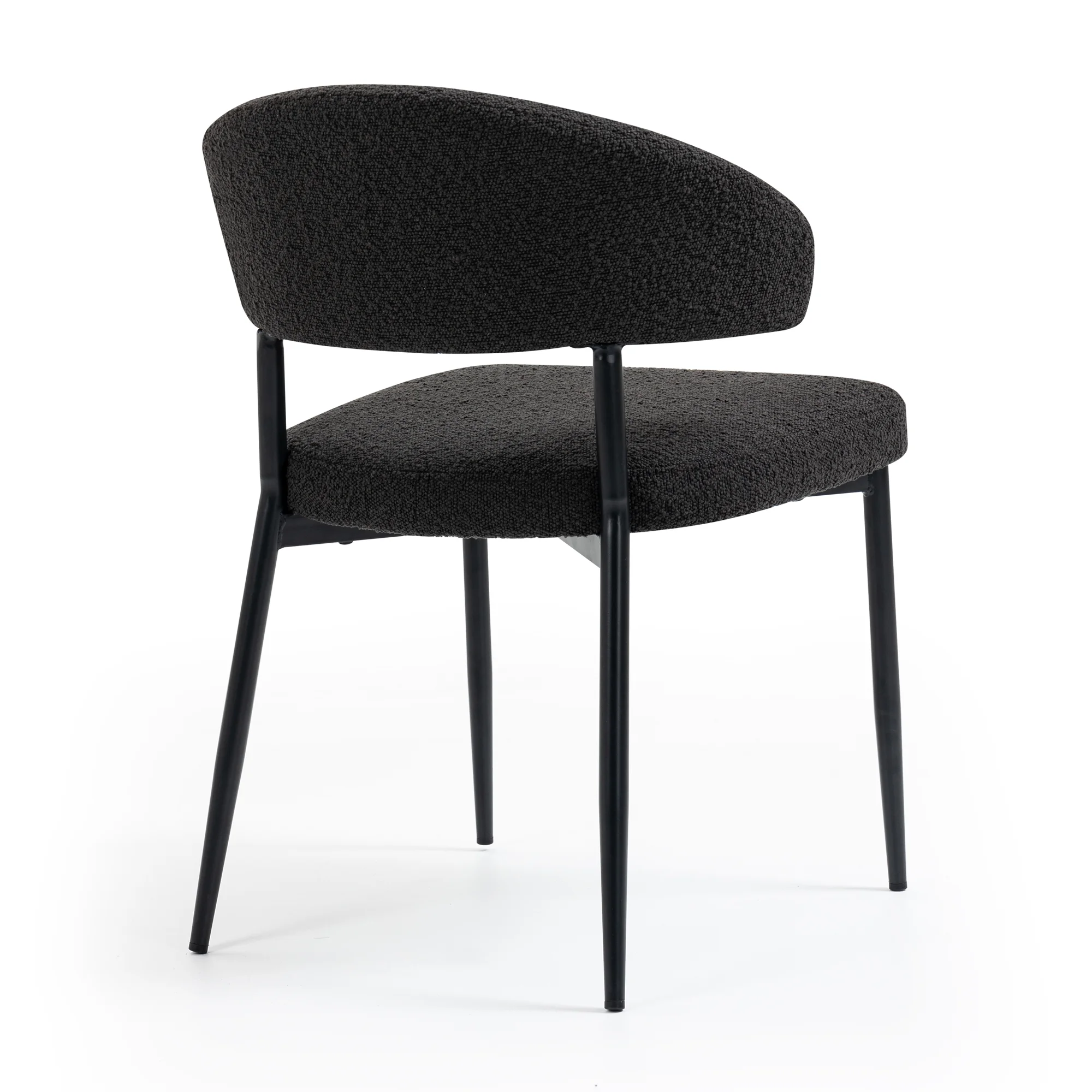 Set of 2 Ayoka Black Boucle Fabric Dining Chairs with Black Iron Legs