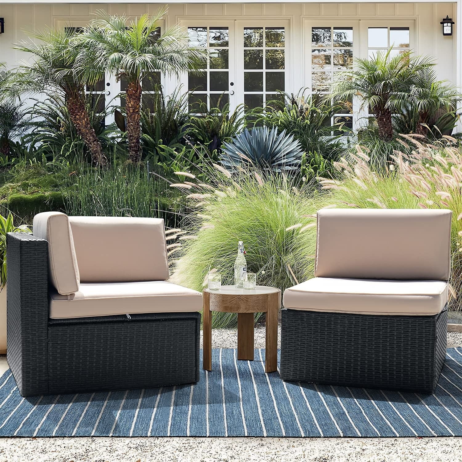 Homall  2 Pieces Patio Furniture Set PE Rattan Sofa Chair Set, Beige