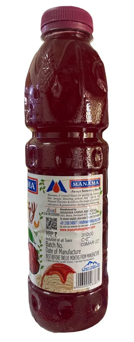 Manama Cherry Fruit Crush Dessert Topping for Ice Creams and Shakes, 750ML