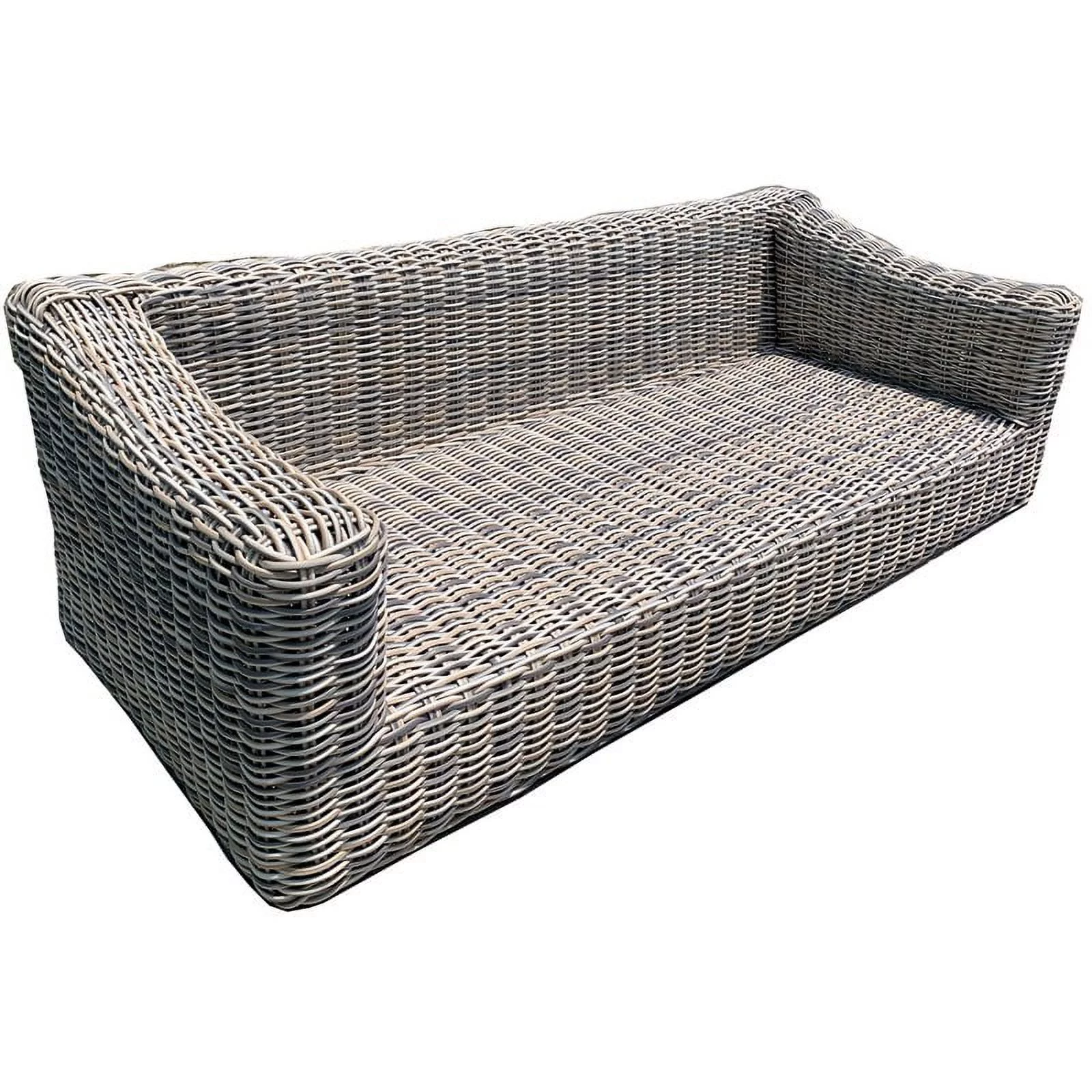 Hawaii Three-Tone Wicker Gray/Off White/Beige Sofa in Silver Gray Cushion