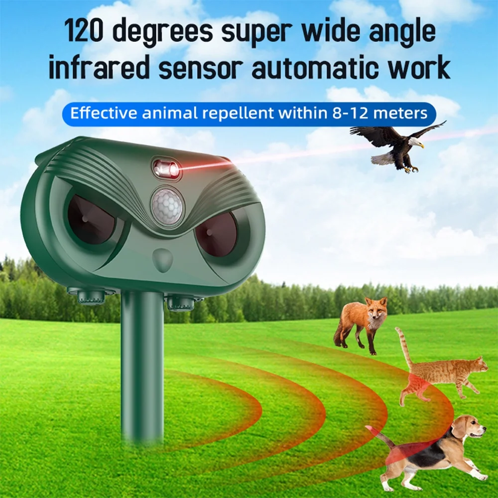 Solar Animal Repellent with Motion Activated LED Flash Light Protects Farm from Dogs, Cats, Birds, Rabbits, and Raccoons