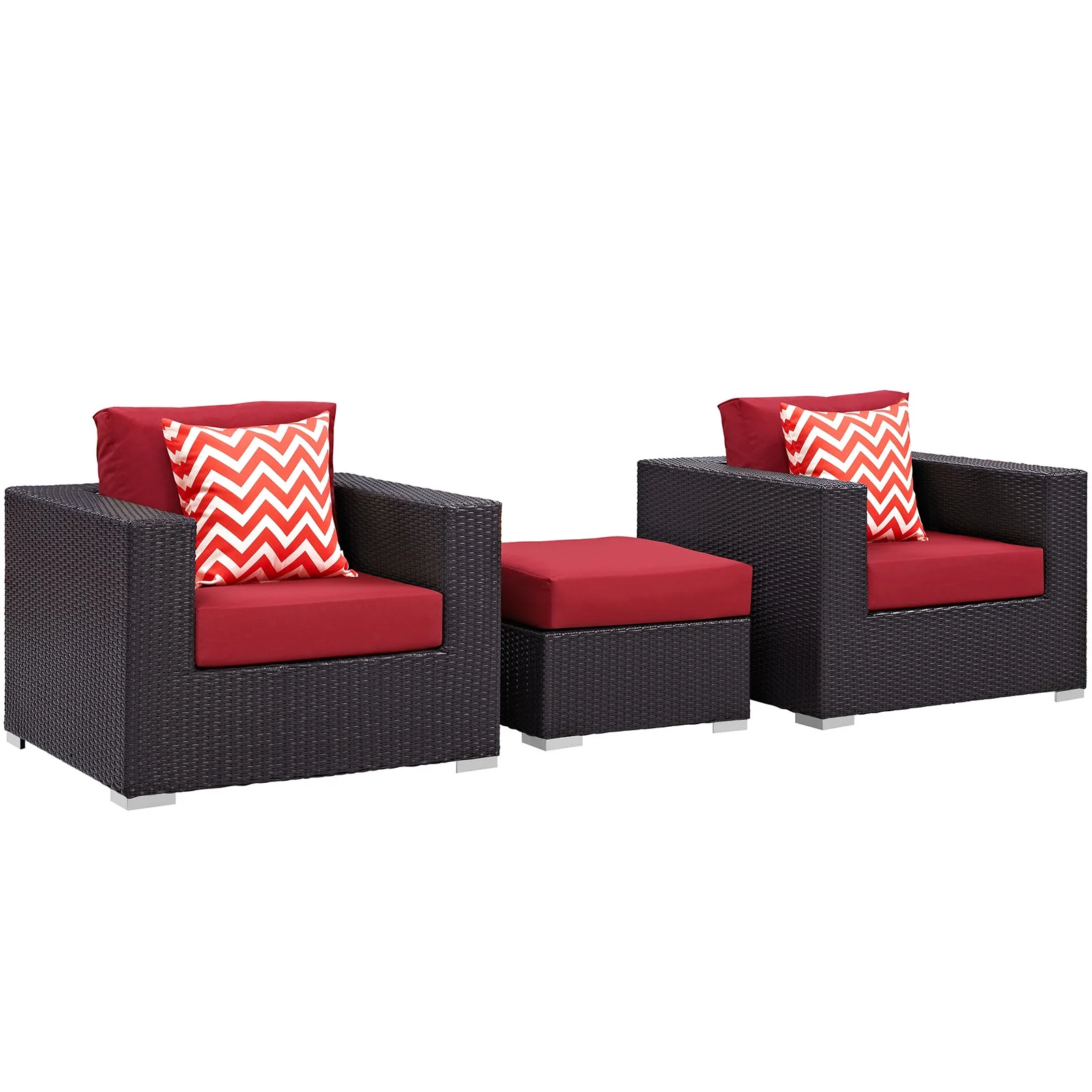 Modern Contemporary Urban Design Outdoor Patio Balcony Three PCS Sofa Set, Red, Rattan