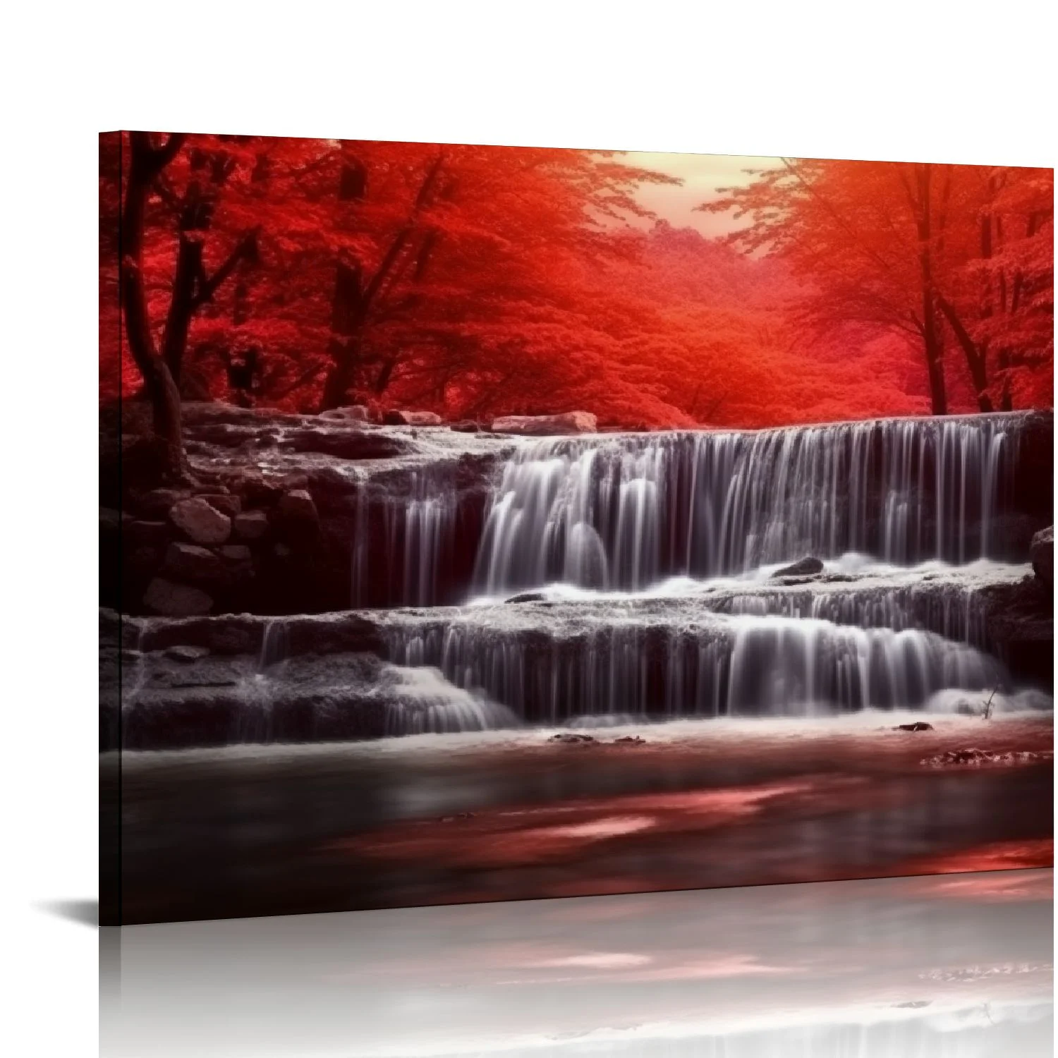 Lingy Canvas Wall Art Framed Prints Art Red Waterfall Wall Art Decor Landscape Picture Print on Canvas Modern Large Artwork Ready to Hang for Living Room Bedroom Wall Decoration  20x16in