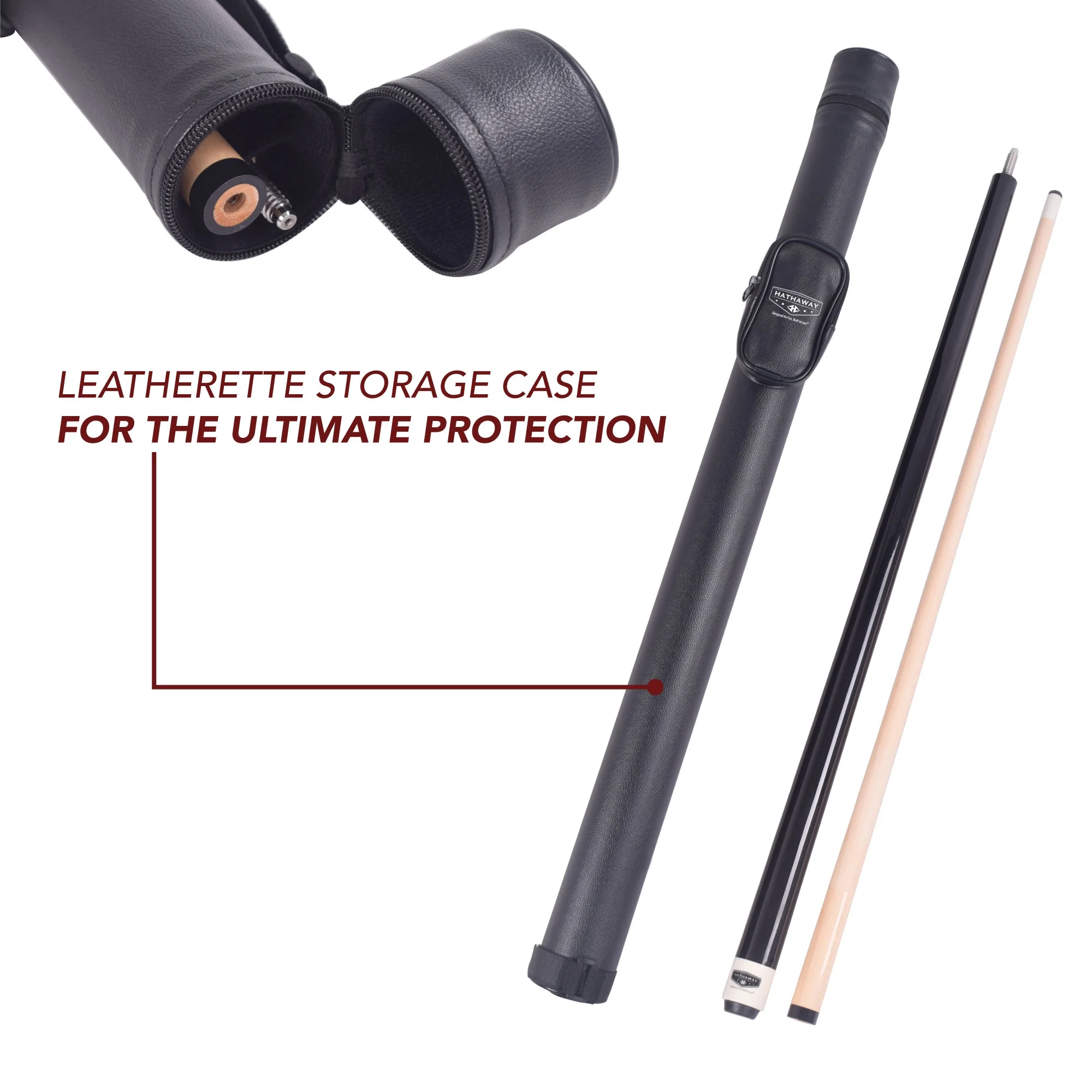 Hathaway Conquest 58 In. Maple Cue and 30.5-in L x 3-in diameter Case Set, Black