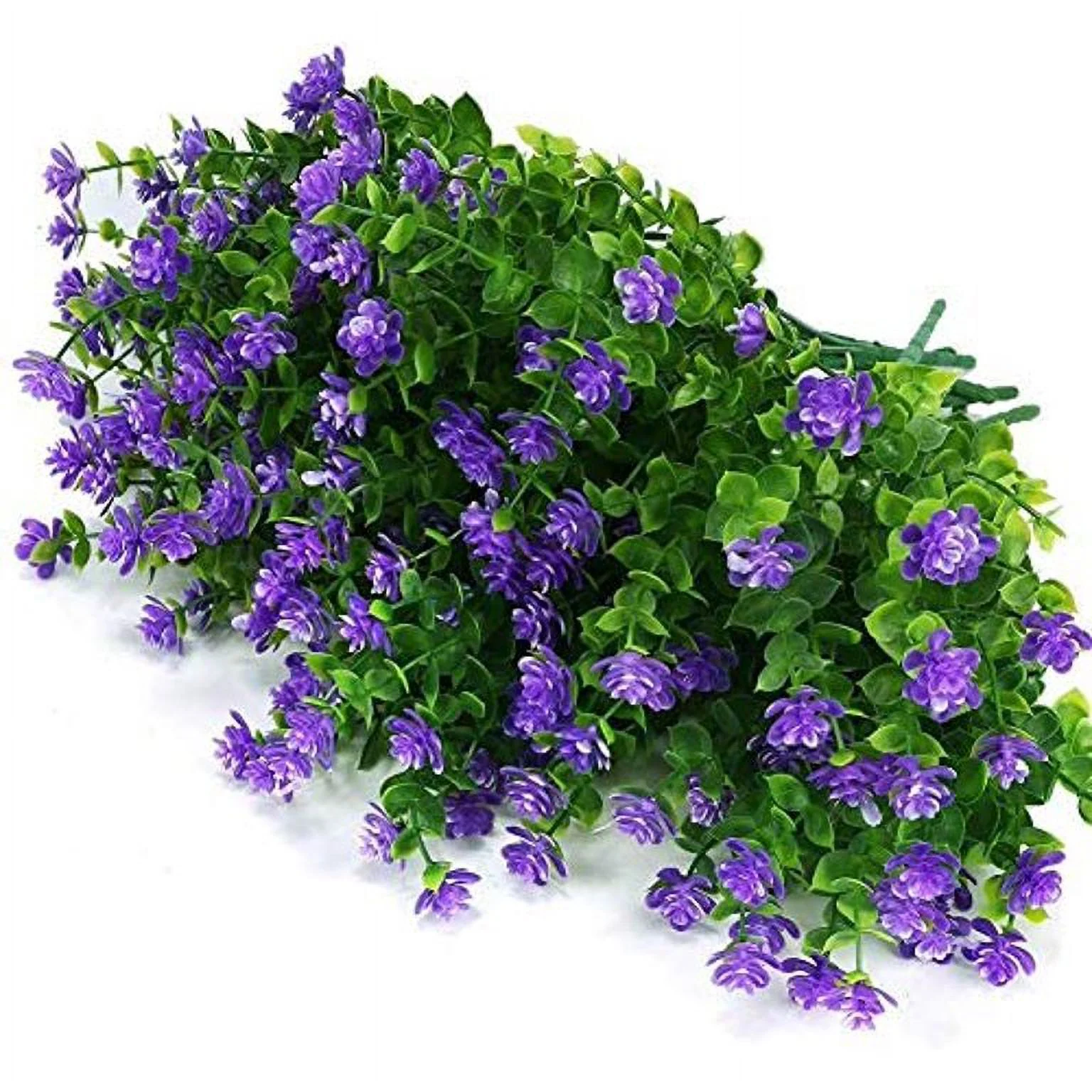 6 Bundles Artificial Flowers, Outdoor Fake Flowers for Spring Summer Decoration UV Resistant No Fade Faux Plastic Plants for Home Garden Patio Porch Window Box Decor (Purple)
