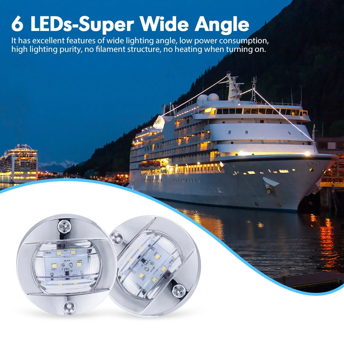 2X Round Marine Boat LED Courtesy Lights Cabin Deck Stern Navigation Light White