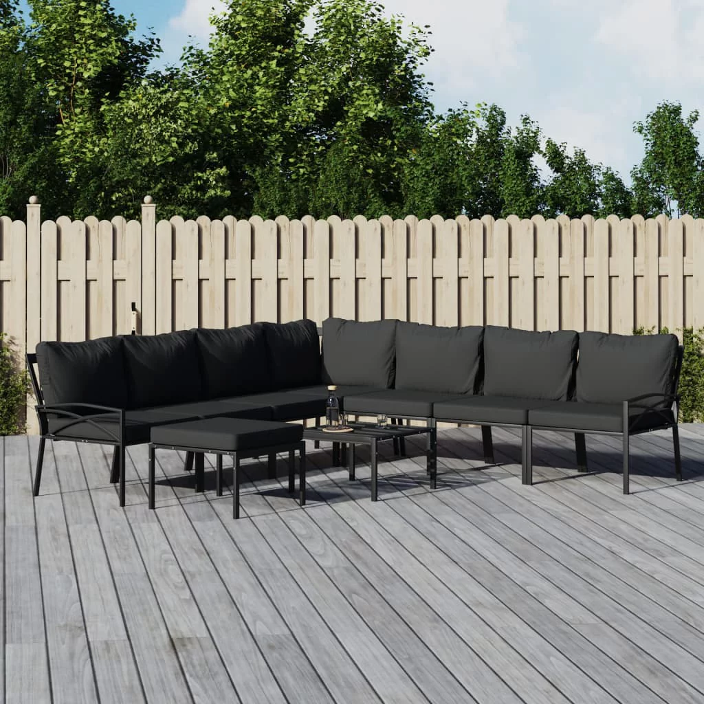 Dcenta 9 Piece Patio Set with Gray Cushions Steel